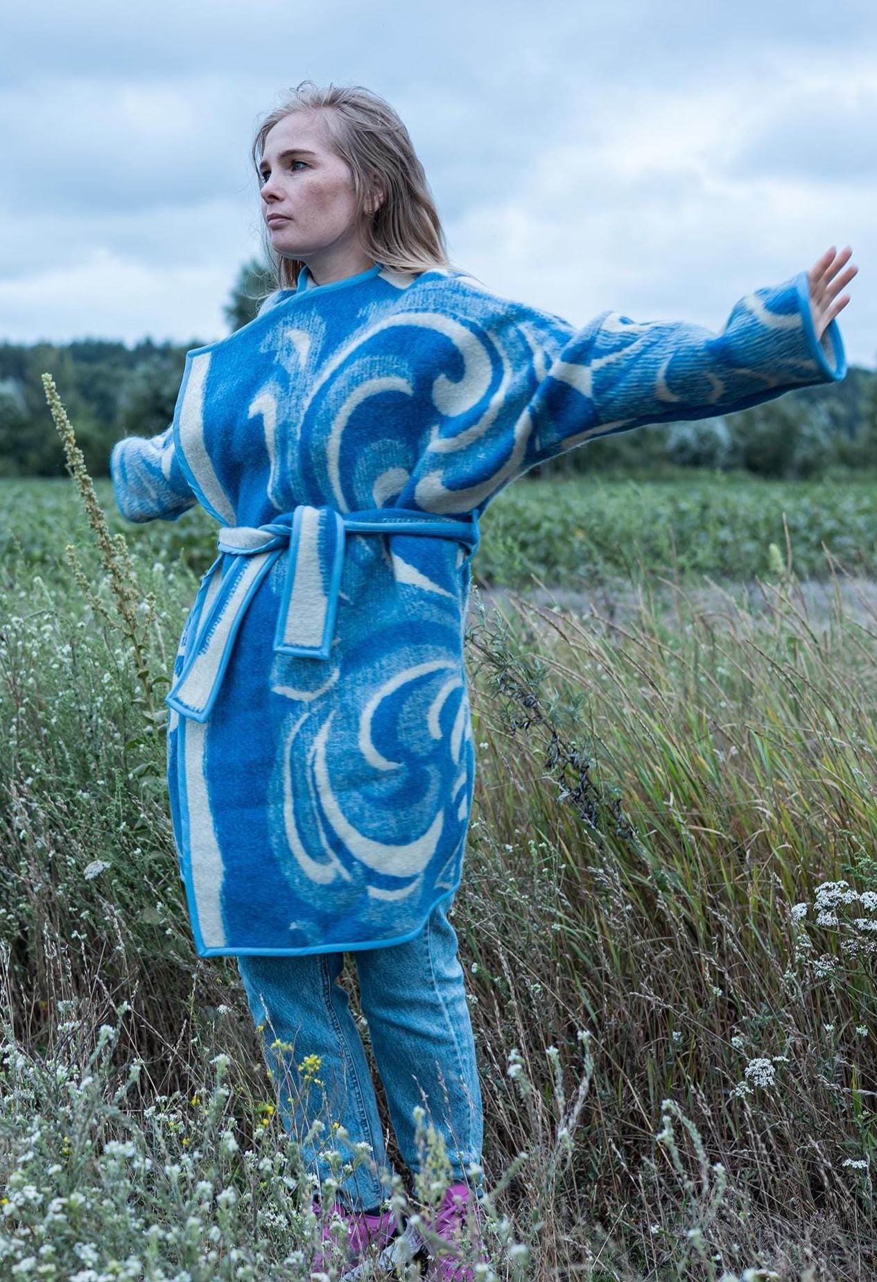 Blanket jacket oversize,handmade wool blanket jacket,capote coat,blue upcycled jackets blanket,dutch blanket coat,woolen coat plaid,Ukraine