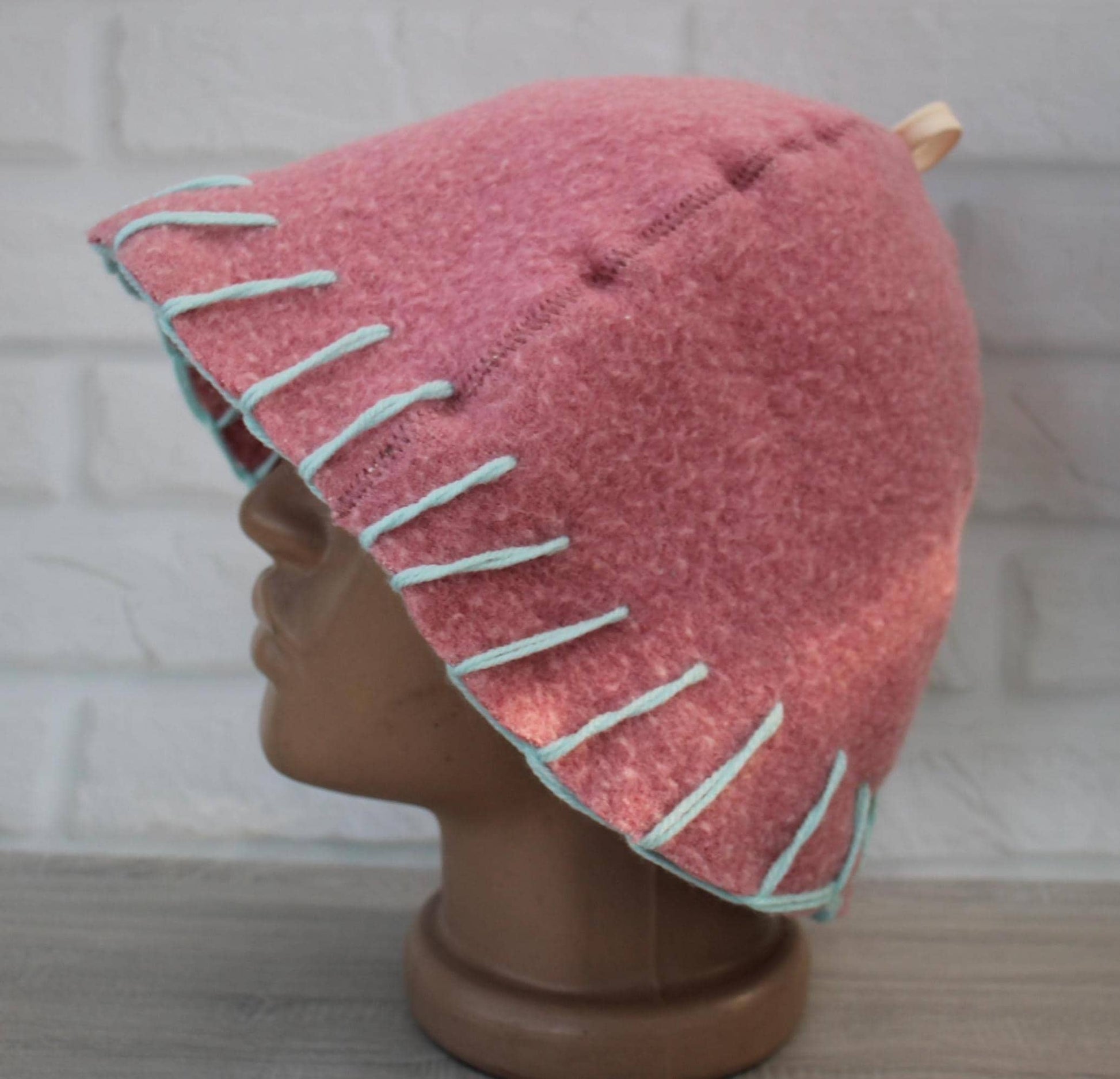 Upcycled Wool Sauna Hat Handmade, Reversible pink Banya Hat, Eco-Friendly Spa Gift, Warm Felted Steam Room Cap for Sauna Lover