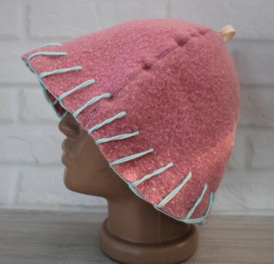 Upcycled Wool Sauna Hat Handmade, Reversible pink Banya Hat, Eco-Friendly Spa Gift, Warm Felted Steam Room Cap for Sauna Lover