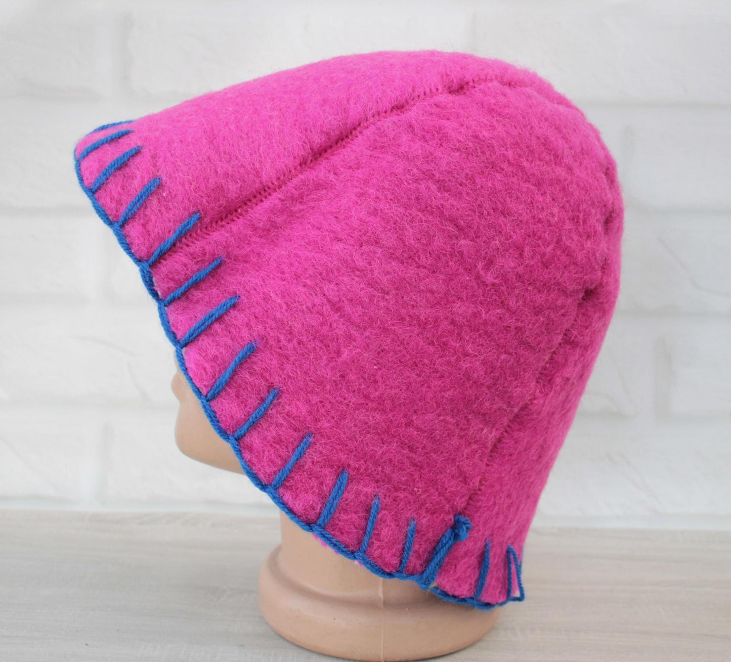 Wool Sauna Hat, Handmade Reversible Bath Hat from Vintage Blanket, Felted Sauna Cap, Spa Accessory,Gift for Sauna Lover, wool bath pink hat