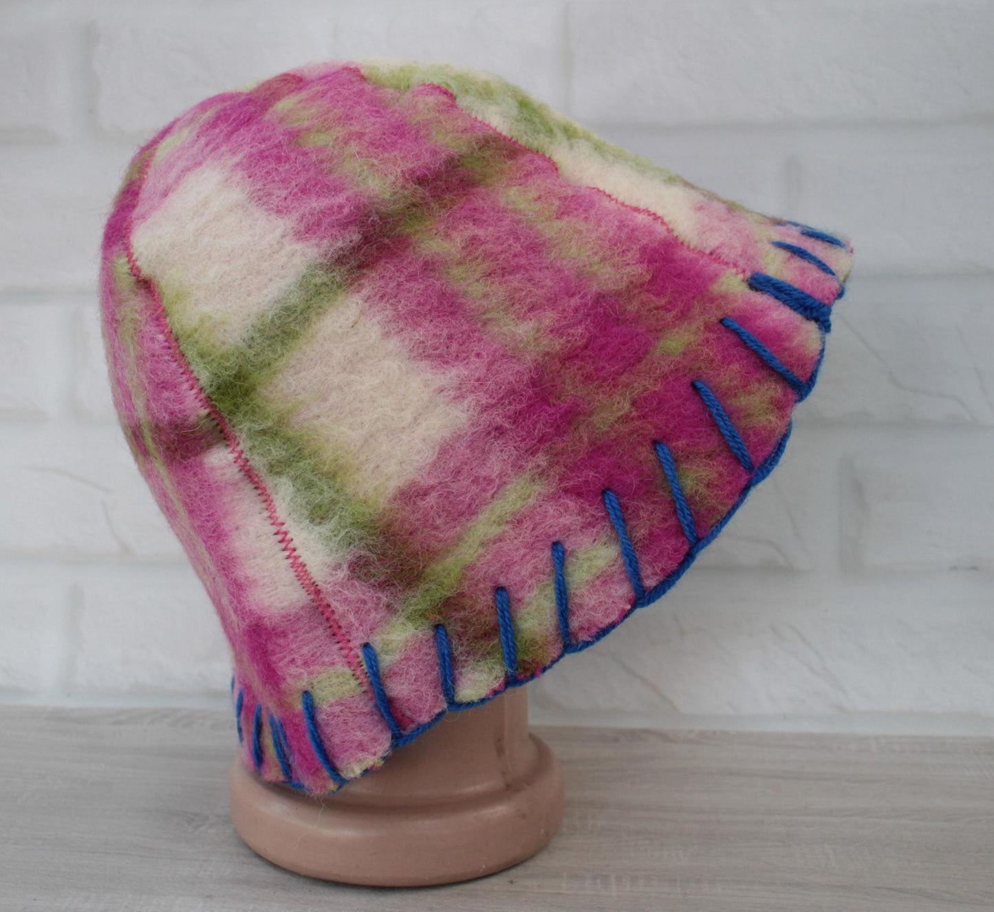 Wool Sauna Hat, Handmade Reversible Bath Hat from Vintage Blanket, Felted Sauna Cap, Spa Accessory,Gift for Sauna Lover, wool bath pink hat