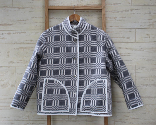 Upcycled Wool Plaid Jacket, Vintage Blanket Coat, Handmade Outerwear (US M-L)