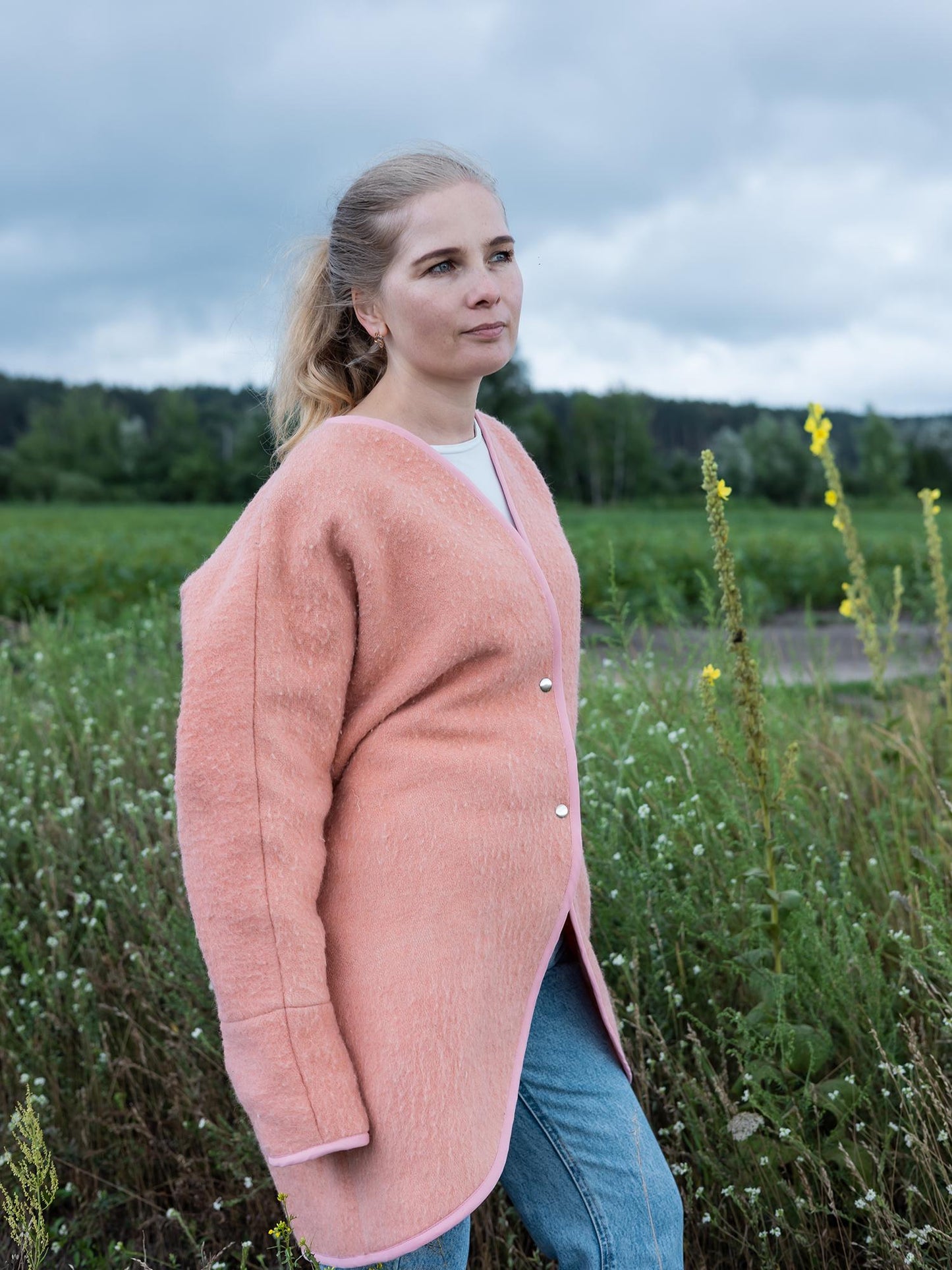 Handmade Pink Wool Coat M L, Upcycled Vintage Blanket Jacket, Oversized Cardigan, Soft Boho Outerwear, Women’s Warm Wool Coat