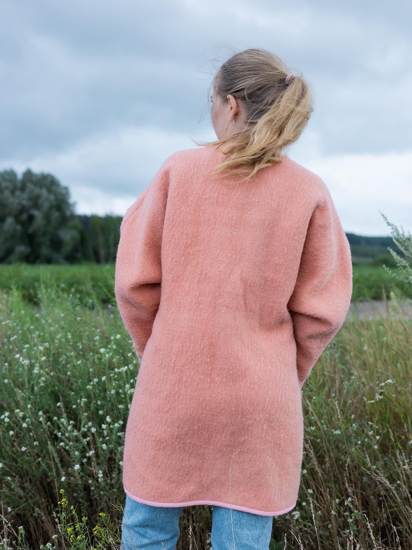 Handmade Pink Wool Coat M L, Upcycled Vintage Blanket Jacket, Oversized Cardigan, Soft Boho Outerwear, Women’s Warm Wool Coat