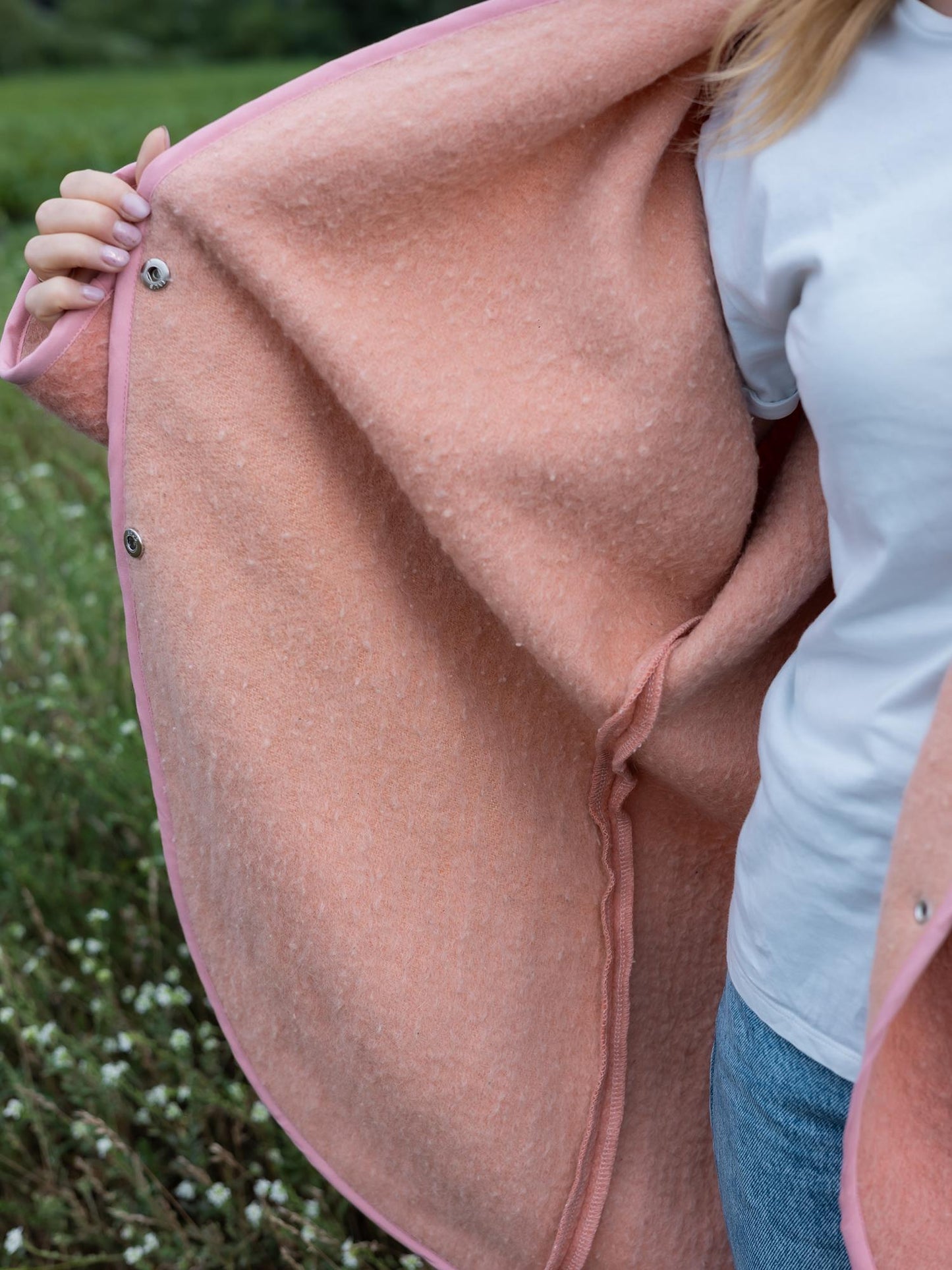 Handmade Pink Wool Coat M L, Upcycled Vintage Blanket Jacket, Oversized Cardigan, Soft Boho Outerwear, Women’s Warm Wool Coat