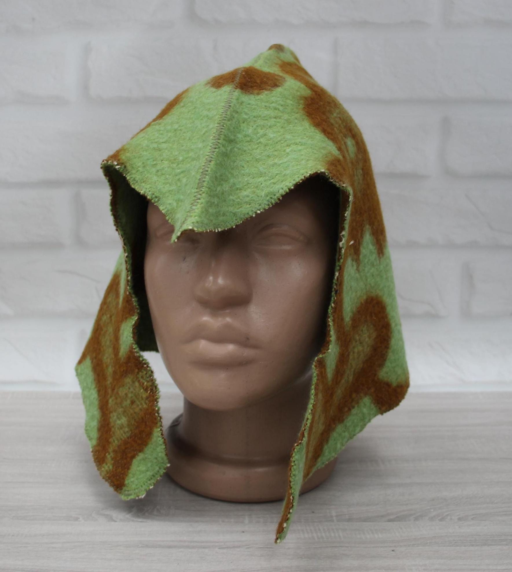 Sauna Hat 100% Natural Wool,sauna hat viking, sauna green hat cool, handmade sauna hat vegan, hat with mitten for a bath, sauna hat for men.