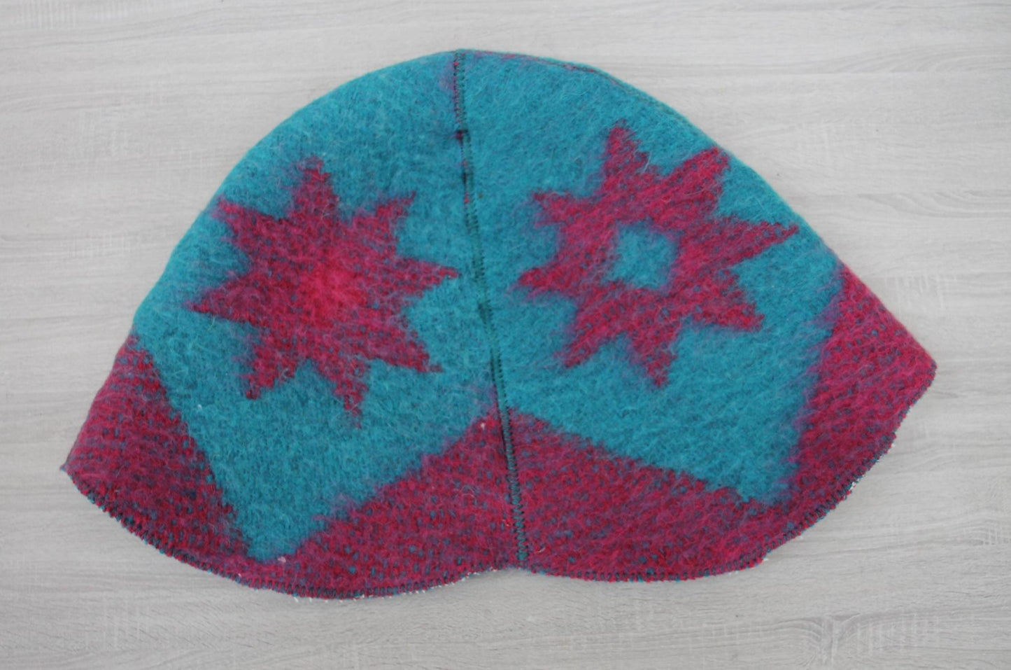 Blue Wool Sauna Hat with Floral, Handmade from Upcycled Vintage Blanket, Unisex Spa Hat,Spa Wellness Accessory,Unique Gift for Sauna.