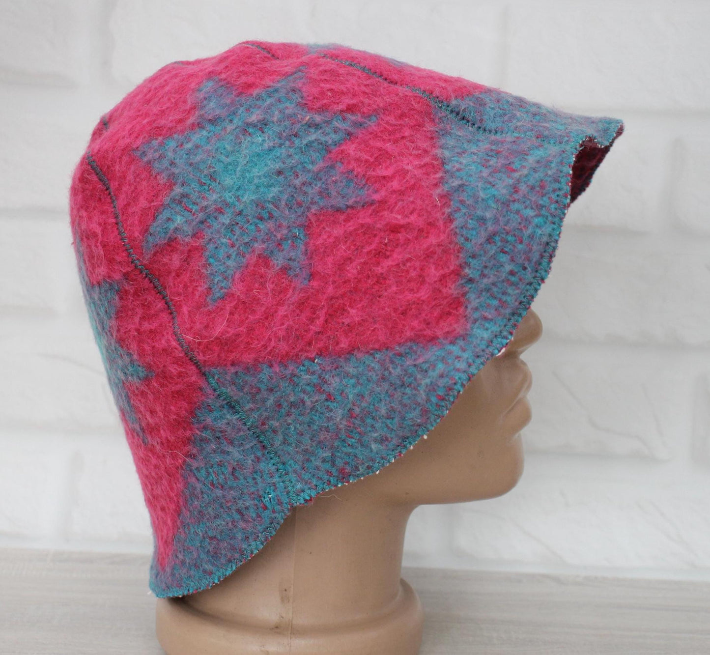 Blue Wool Sauna Hat with Floral, Handmade from Upcycled Vintage Blanket, Unisex Spa Hat,Spa Wellness Accessory,Unique Gift for Sauna.