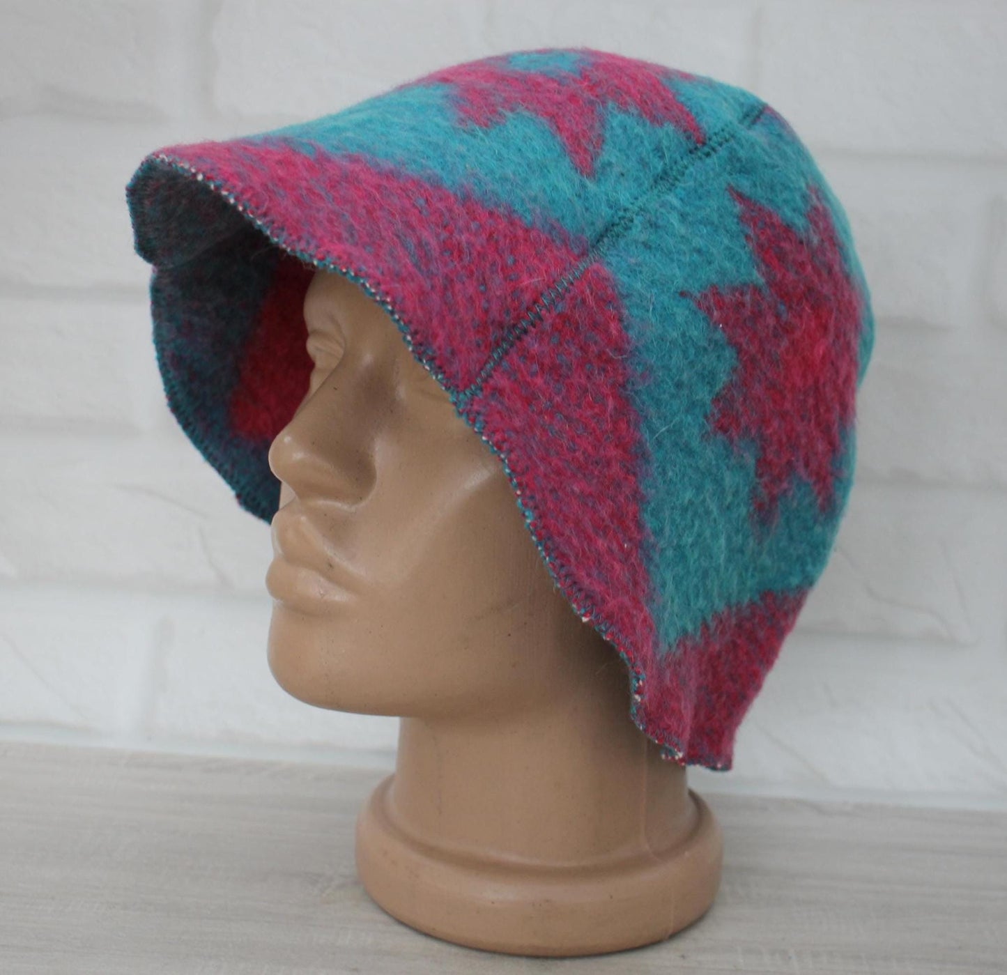 Blue Wool Sauna Hat with Floral, Handmade from Upcycled Vintage Blanket, Unisex Spa Hat,Spa Wellness Accessory,Unique Gift for Sauna.