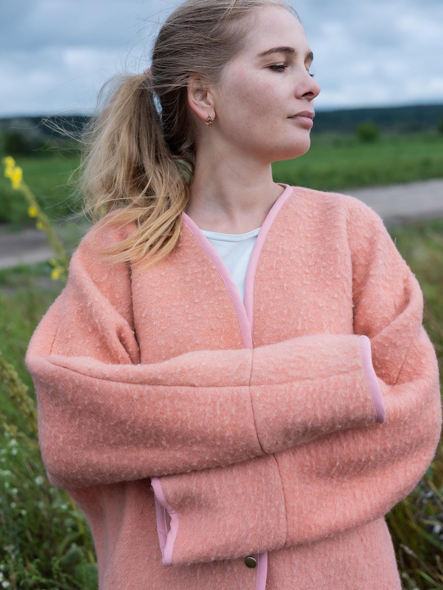 Handmade Pink Wool Coat M L, Upcycled Vintage Blanket Jacket, Oversized Cardigan, Soft Boho Outerwear, Women’s Warm Wool Coat