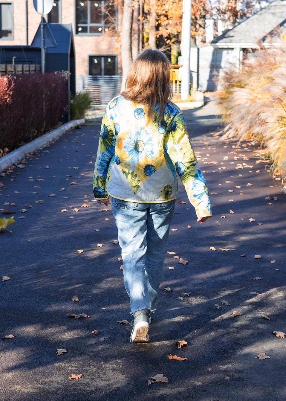 Quilted Jacket, vintage patchwork coat size M from quilted wool blanket, upcycled jacket with pockets, warm coat from retro quilt blanket.