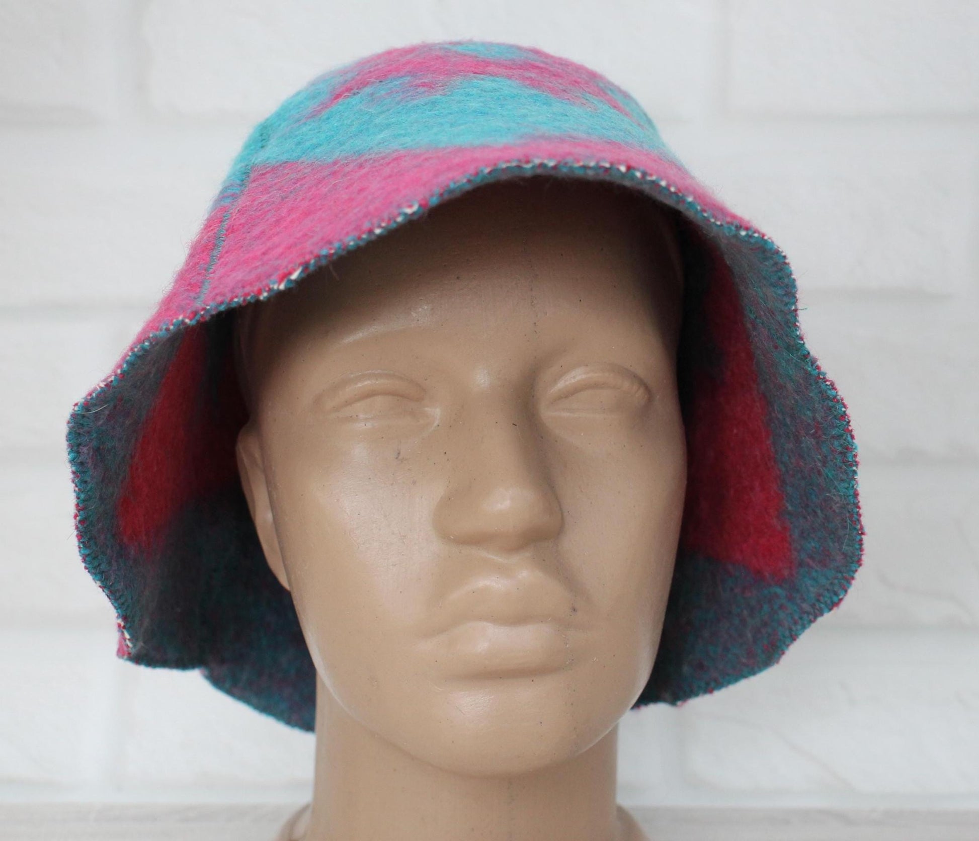 Blue Wool Sauna Hat with Floral, Handmade from Upcycled Vintage Blanket, Unisex Spa Hat,Spa Wellness Accessory,Unique Gift for Sauna.