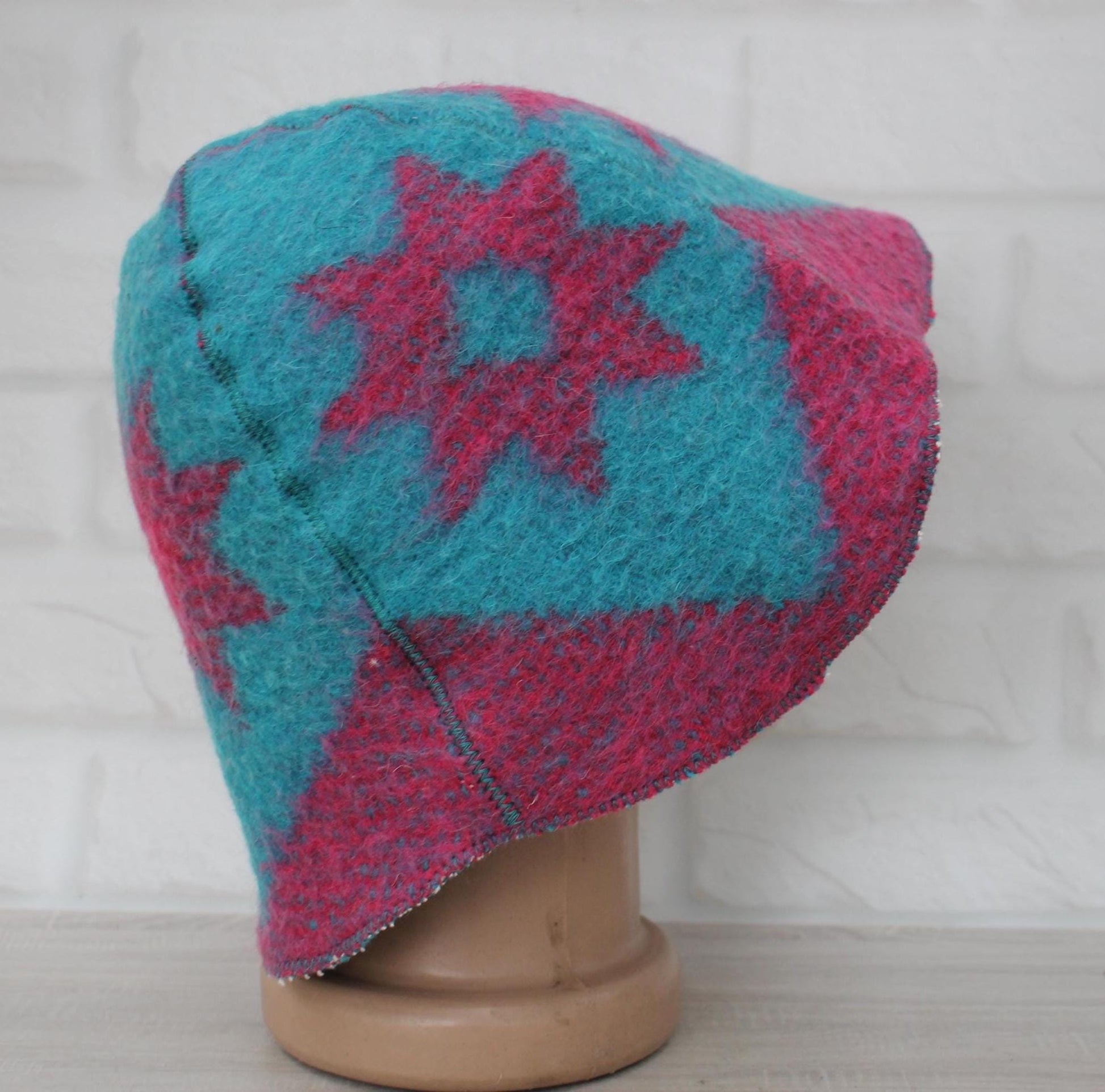 Blue Wool Sauna Hat with Floral, Handmade from Upcycled Vintage Blanket, Unisex Spa Hat,Spa Wellness Accessory,Unique Gift for Sauna.