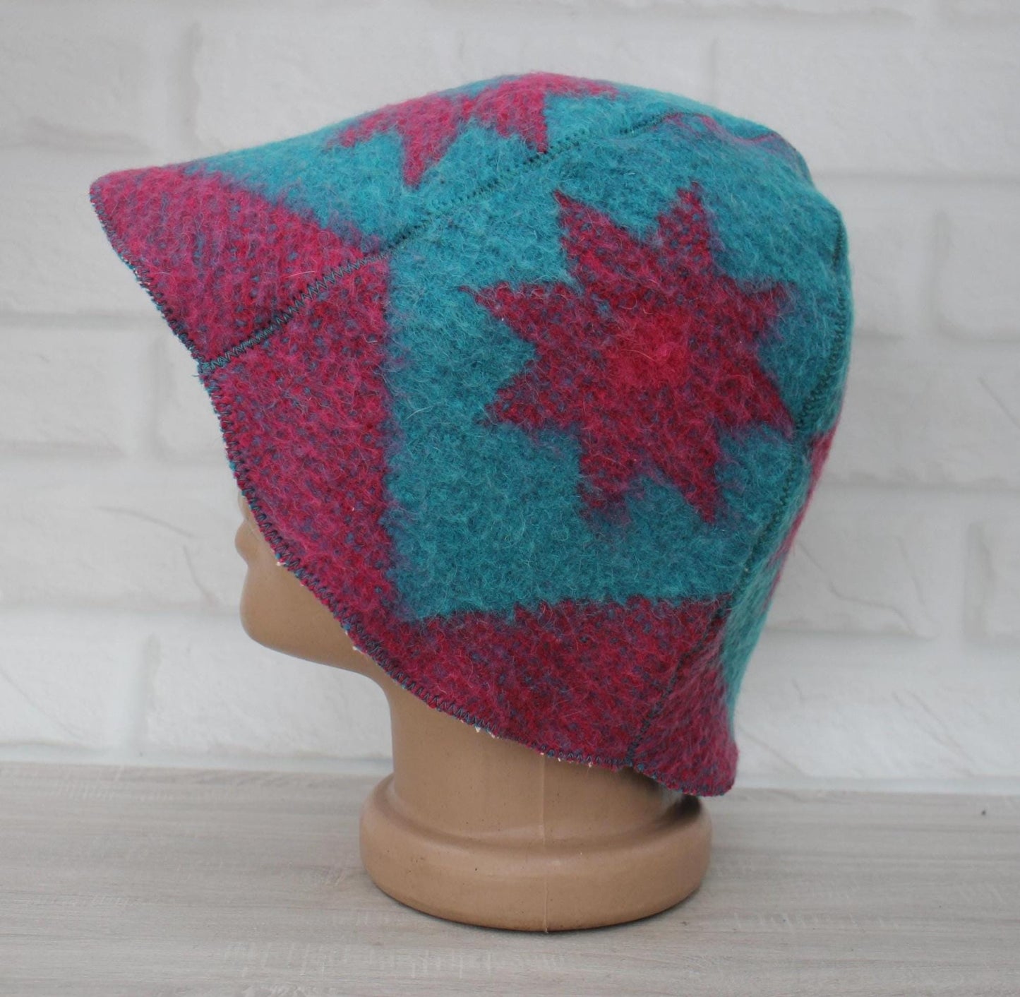 Blue Wool Sauna Hat with Floral, Handmade from Upcycled Vintage Blanket, Unisex Spa Hat,Spa Wellness Accessory,Unique Gift for Sauna.