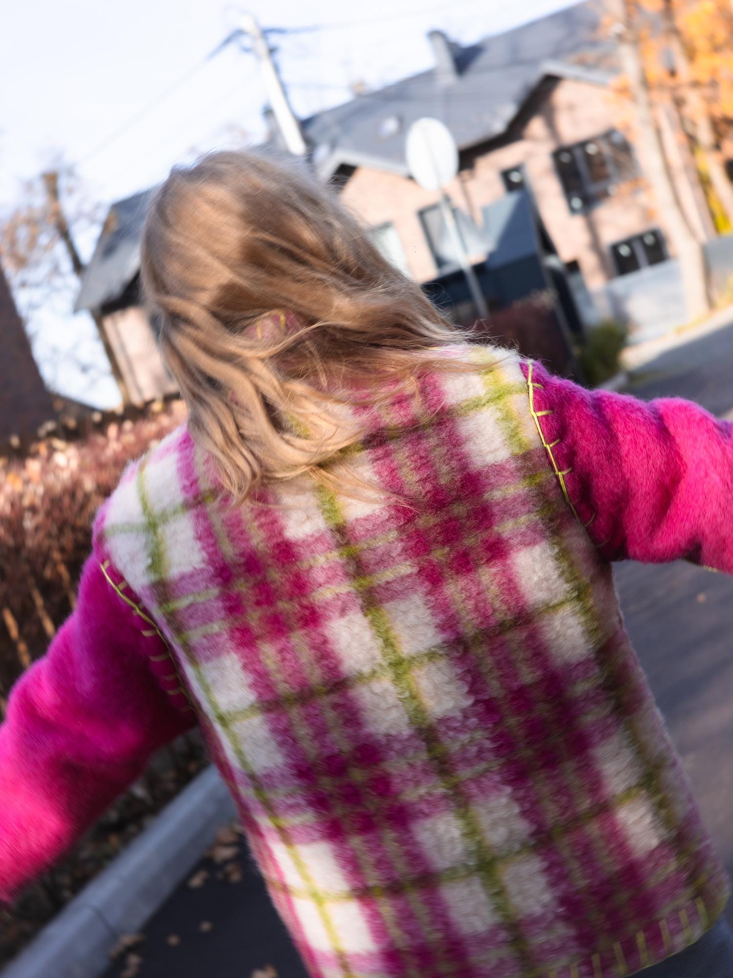 Wool Blanket Jacket Pink Green, Upcycled Coat, Handmade Oversized Plaid Jacket S/M