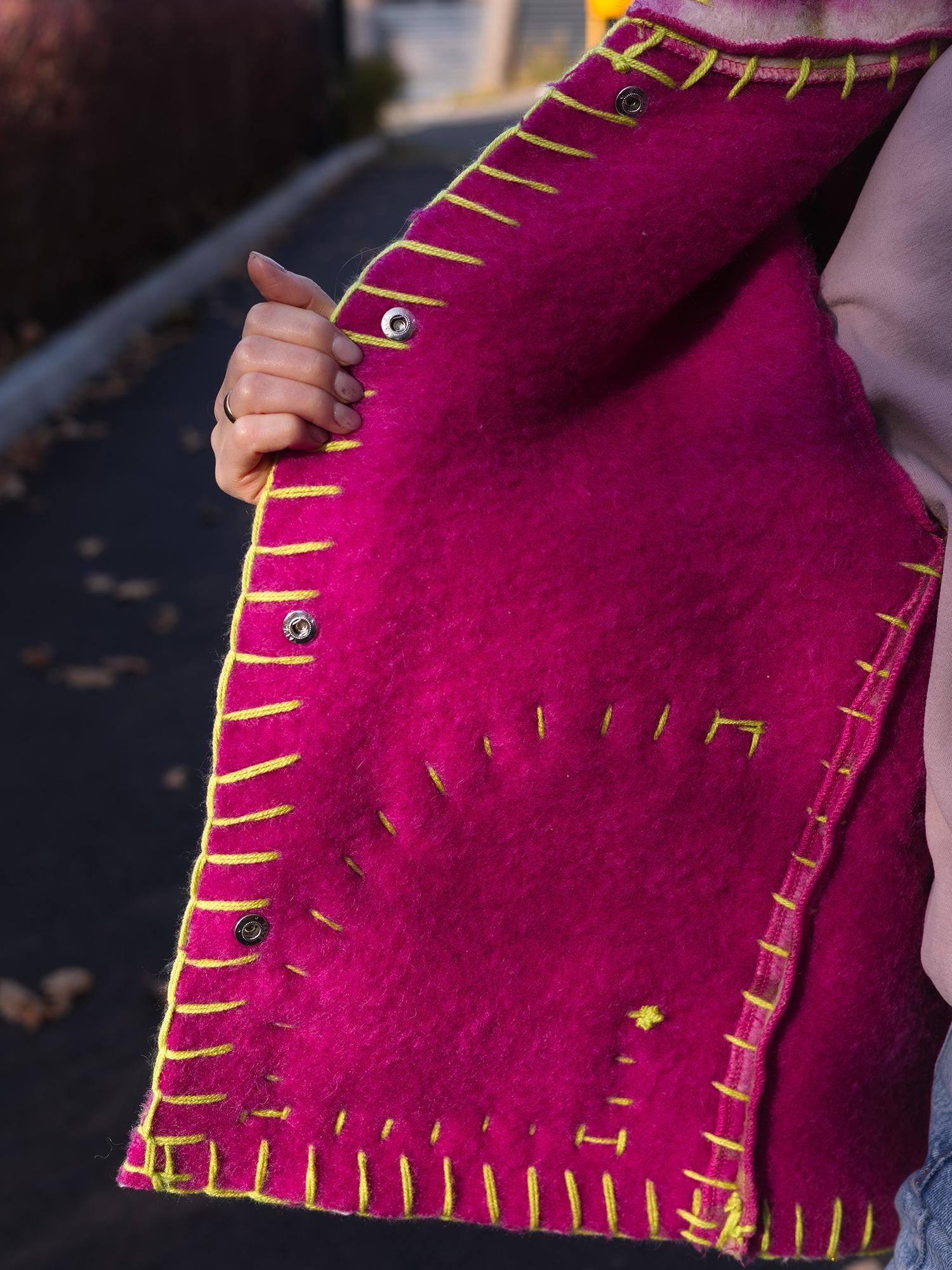 Wool Blanket Jacket Pink Green, Upcycled Coat, Handmade Oversized Plaid Jacket S/M