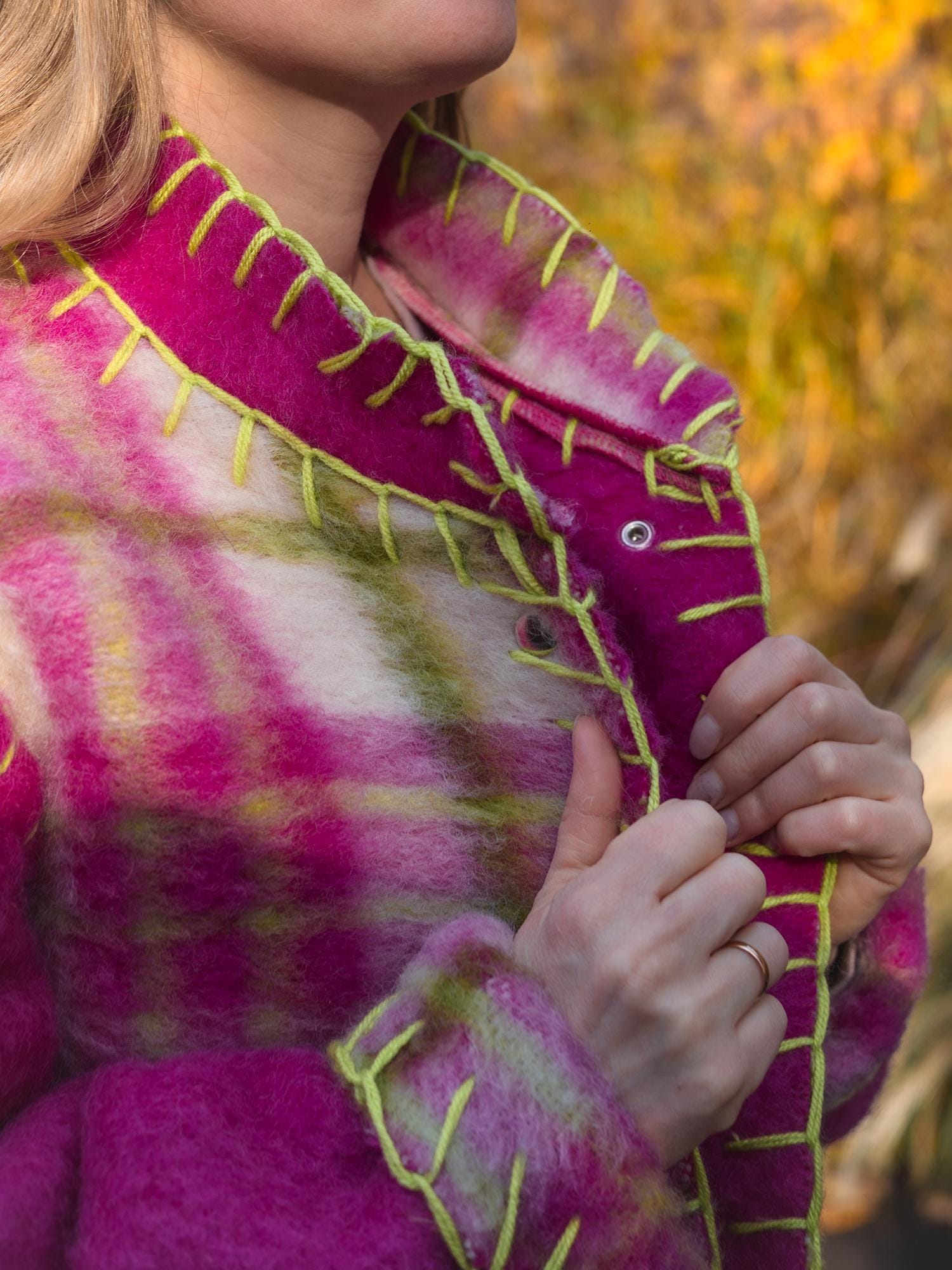 Wool Blanket Jacket Pink Green, Upcycled Coat, Handmade Oversized Plaid Jacket S/M