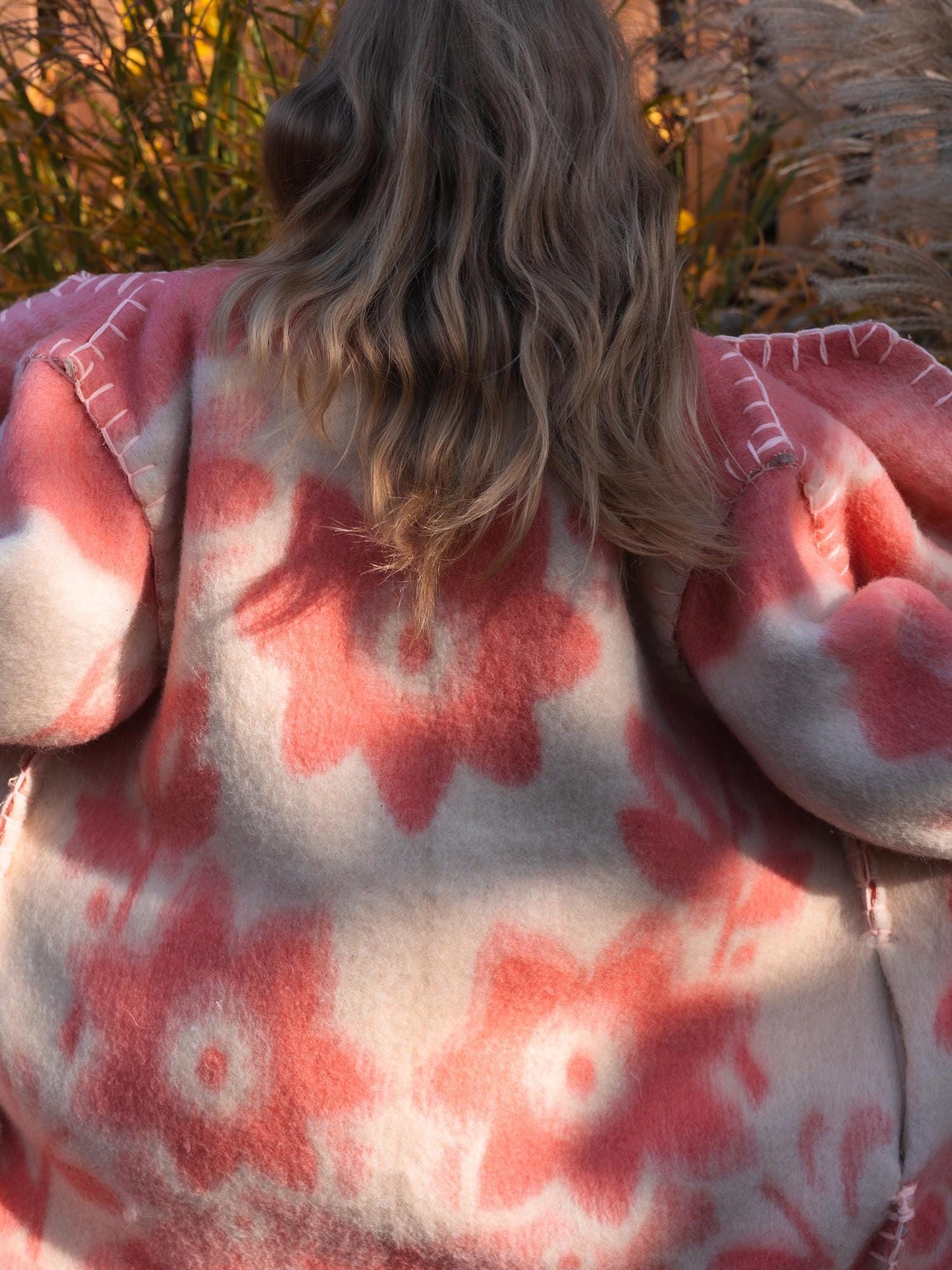 Wool Blanket Coat Oversized, Upcycled pink jacket.