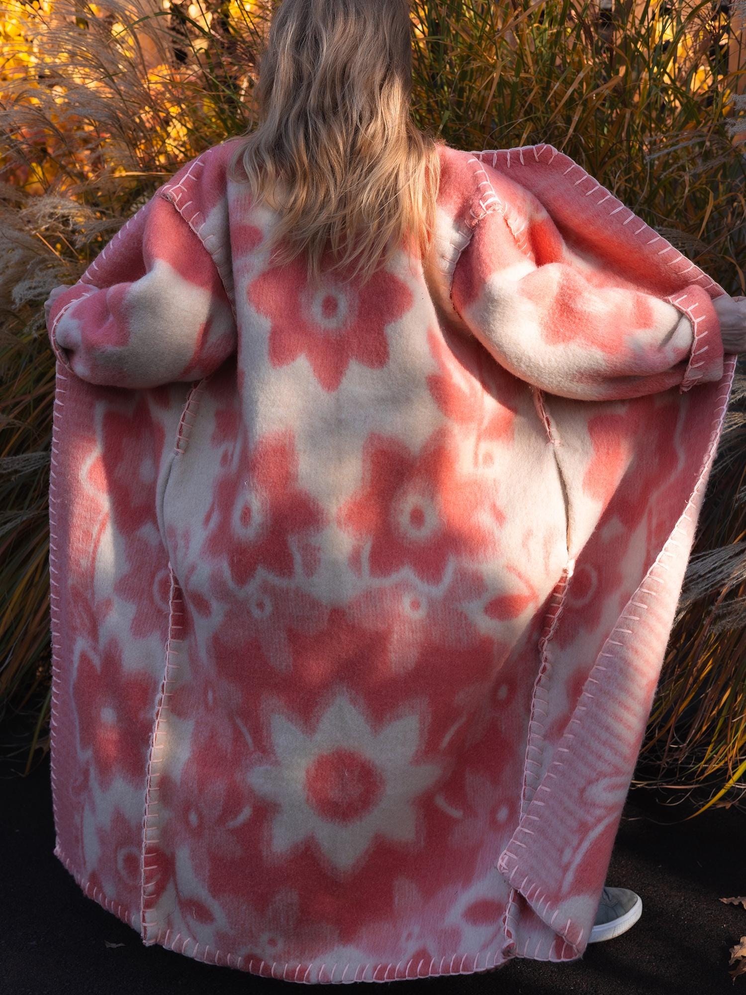 Wool Blanket Coat Oversized, Upcycled pink jacket.