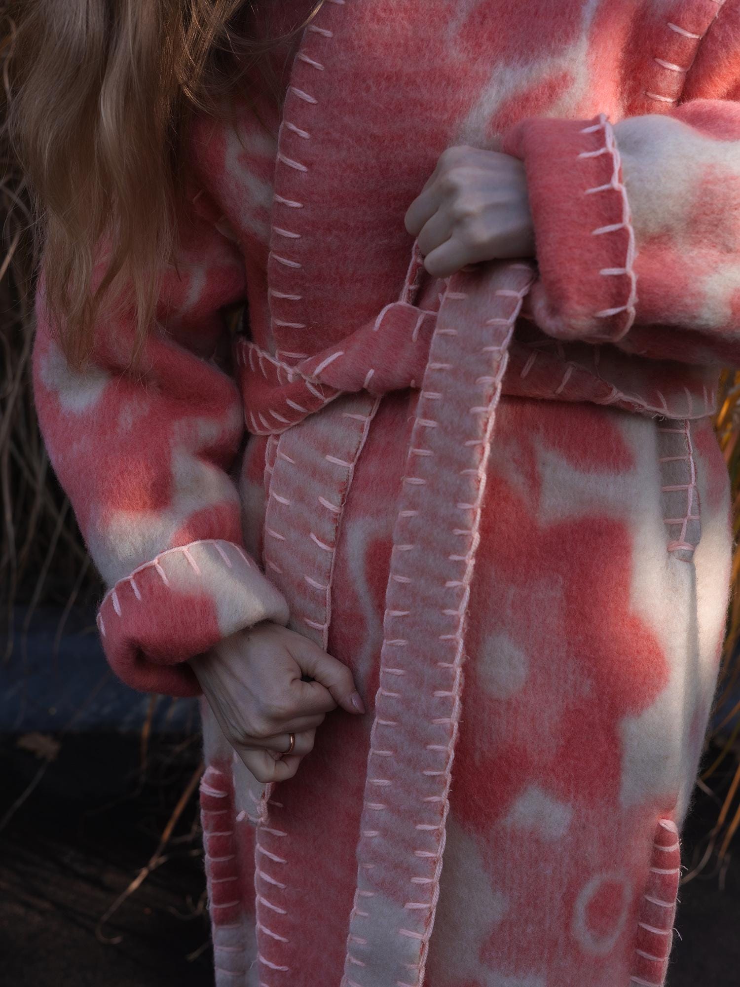 Wool Blanket Coat Oversized, Upcycled pink jacket.
