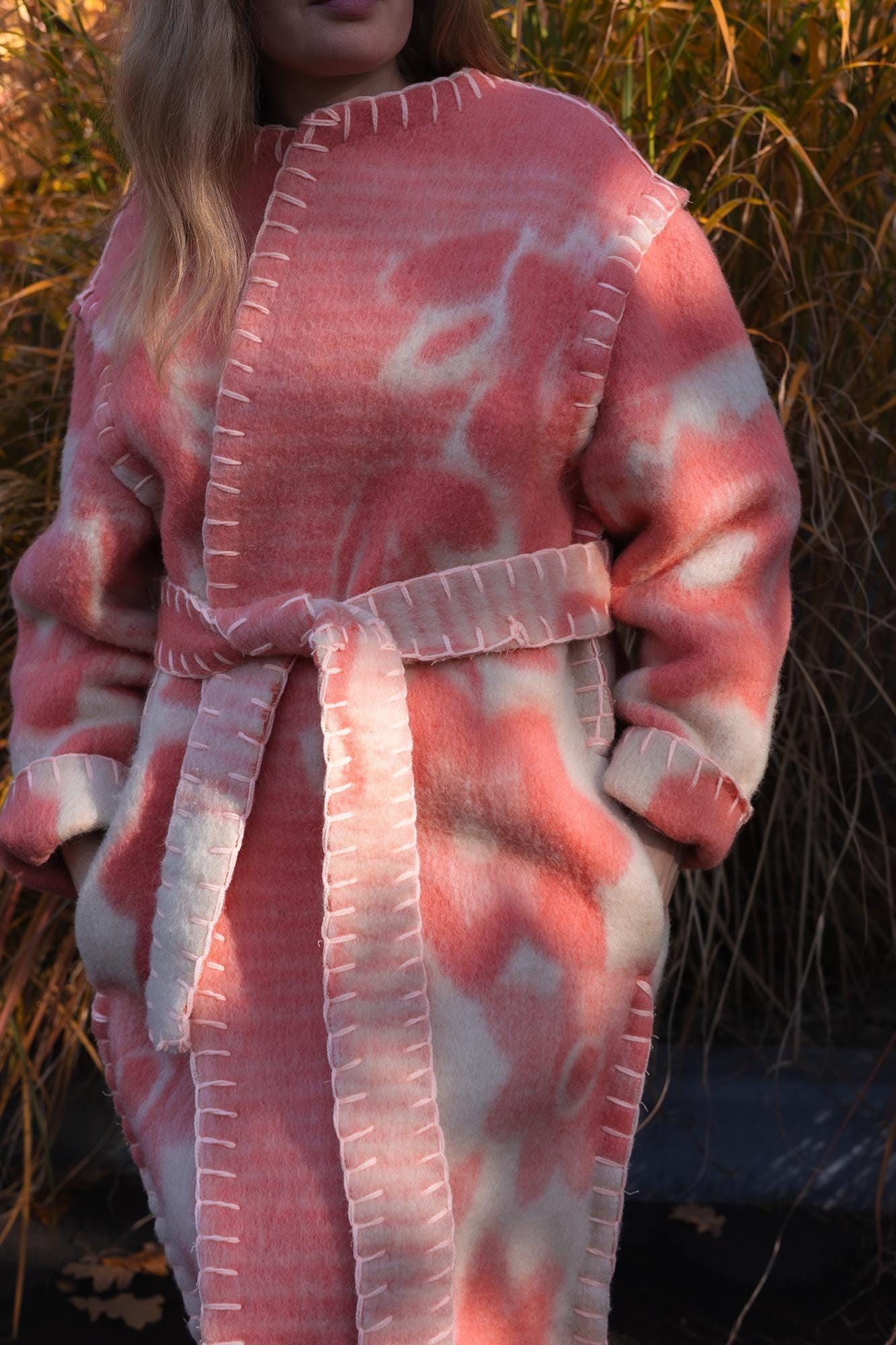 Wool Blanket Coat Oversized, Upcycled pink jacket.