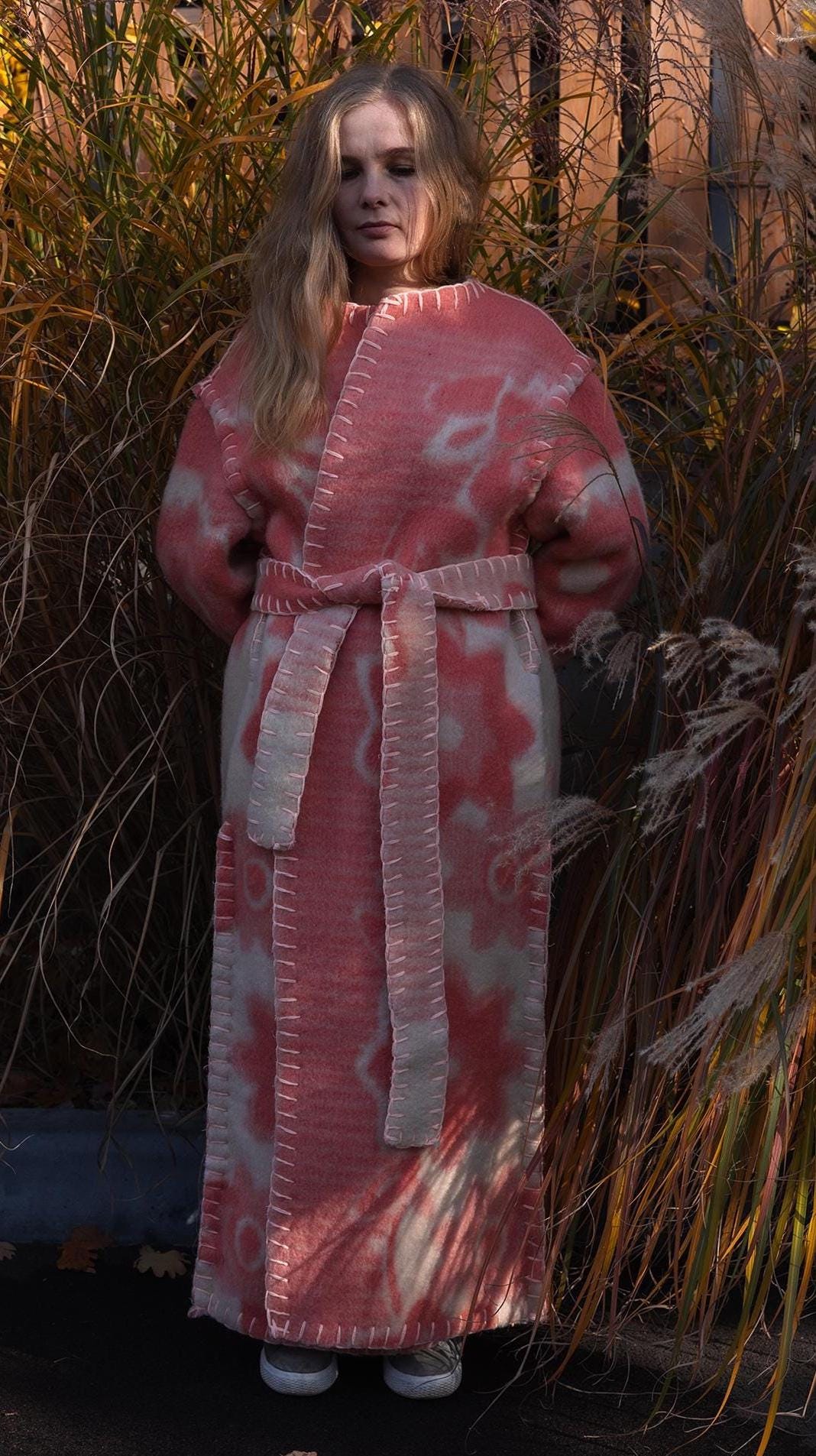 Wool Blanket Coat Oversized, Upcycled pink jacket.