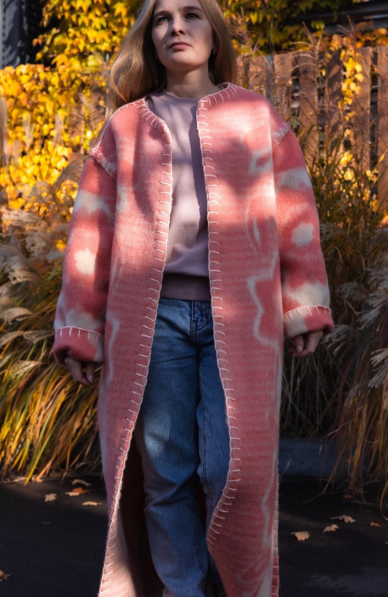 Wool Blanket Coat Oversized, Upcycled pink jacket.