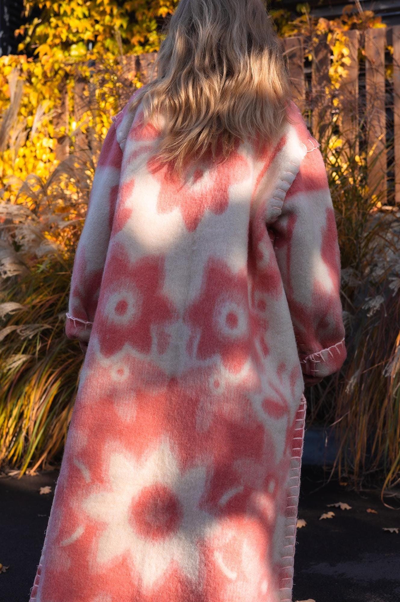 Wool Blanket Coat Oversized, Upcycled pink jacket.