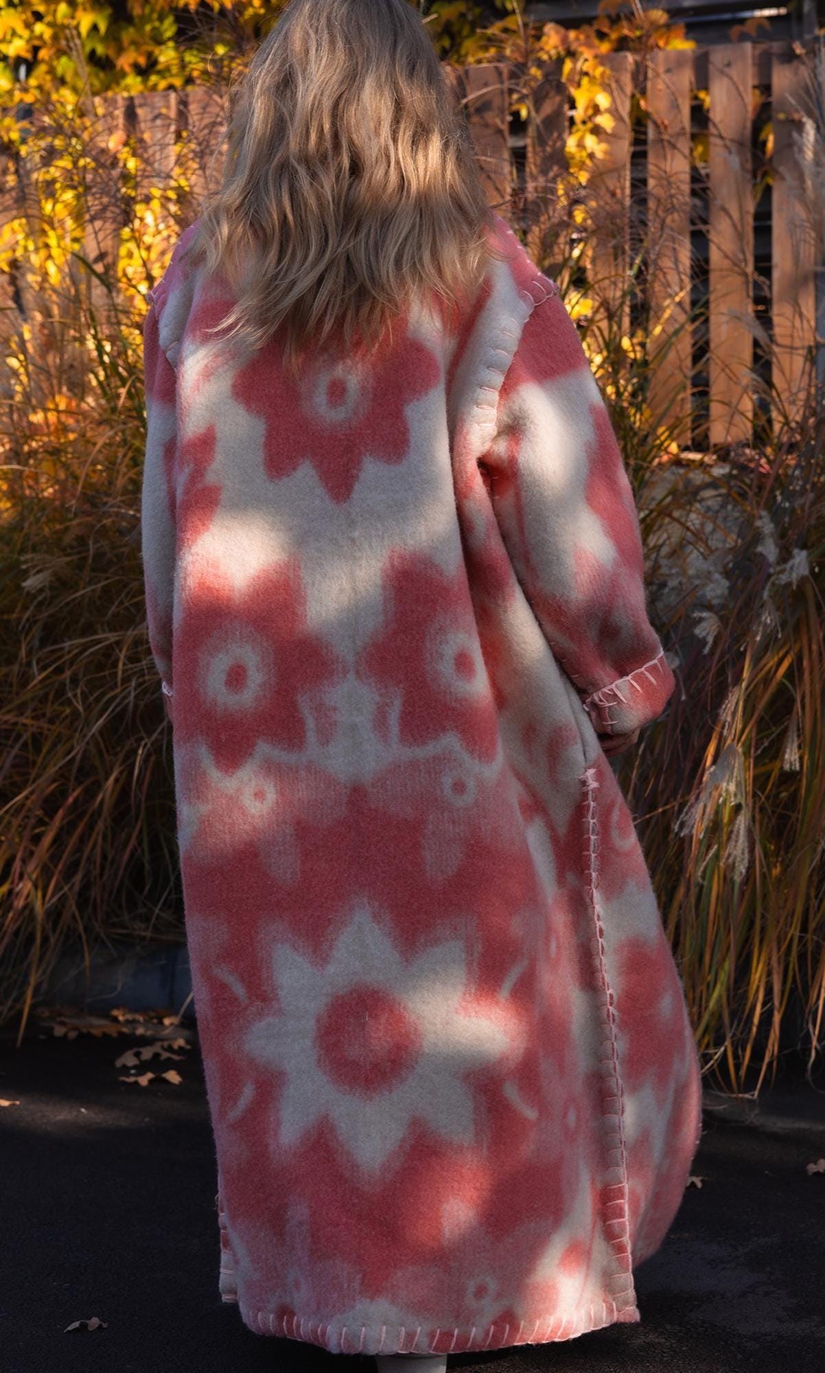 Wool Blanket Coat Oversized, Upcycled pink jacket.