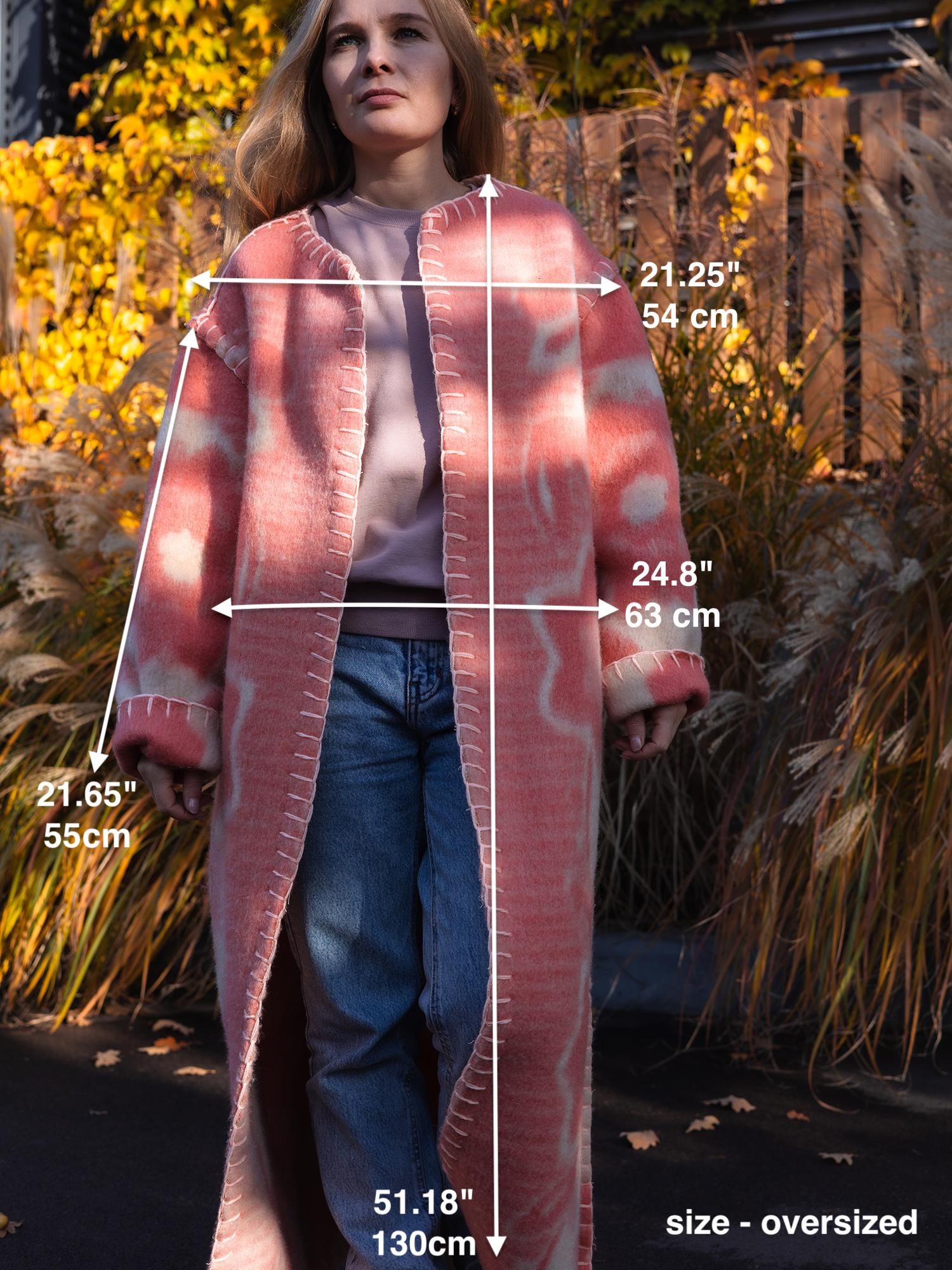 Wool Blanket Coat Oversized, Upcycled pink jacket.