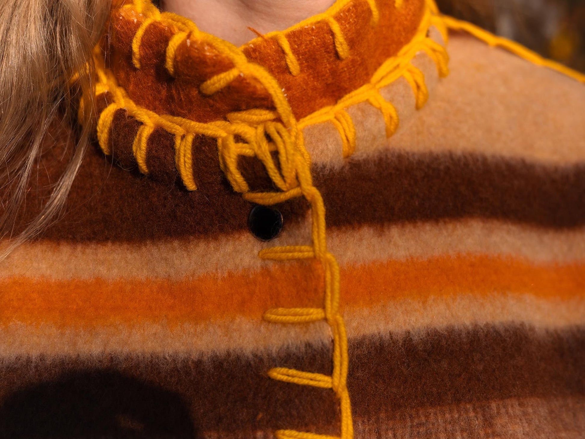 Wool Blanket Jacket brown orange, Upcycled Coat, Handmade Oversized Plaid Jacket M