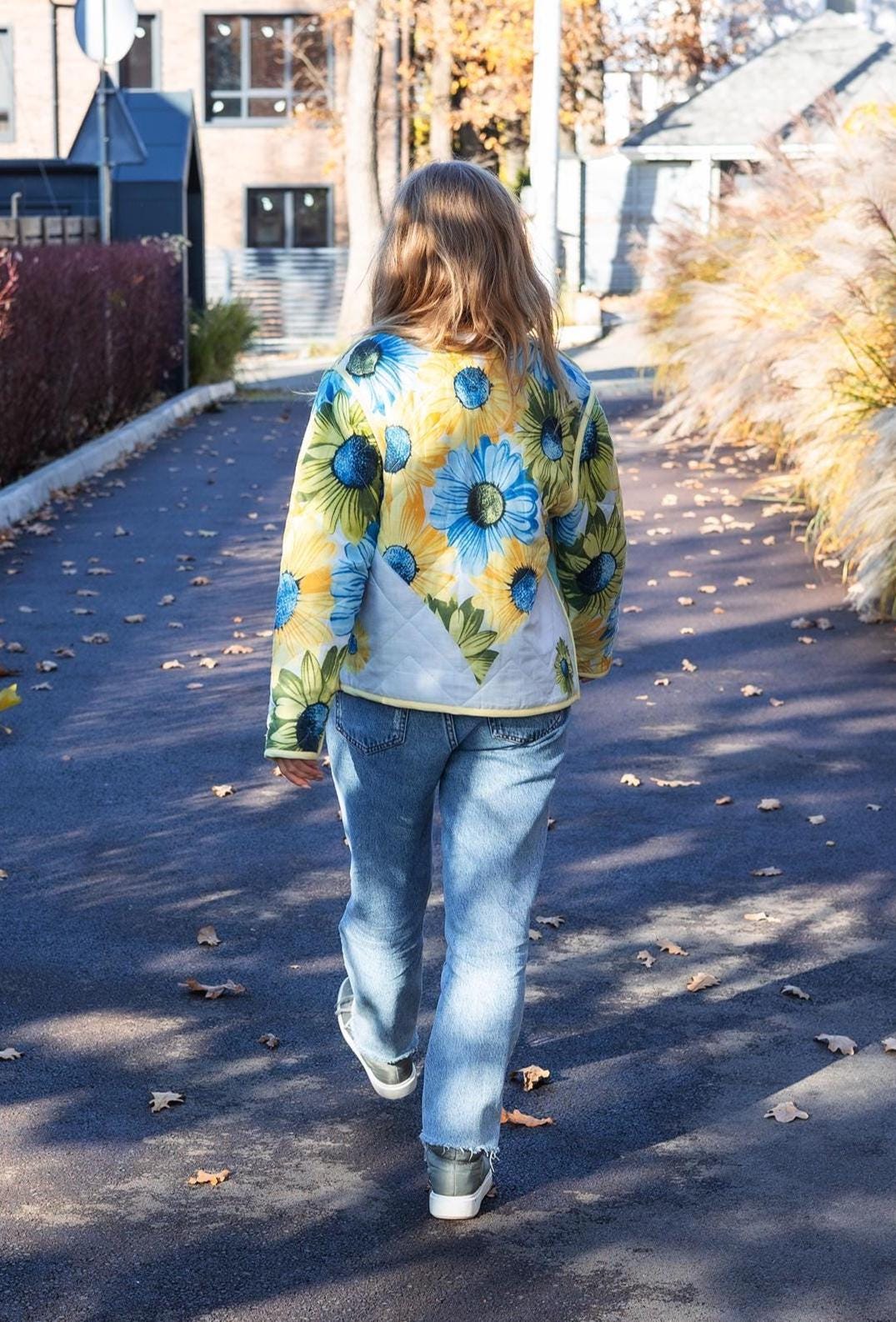 Quilted Jacket, vintage patchwork coat size M from quilted wool blanket, upcycled jacket with pockets, warm coat from retro quilt blanket.