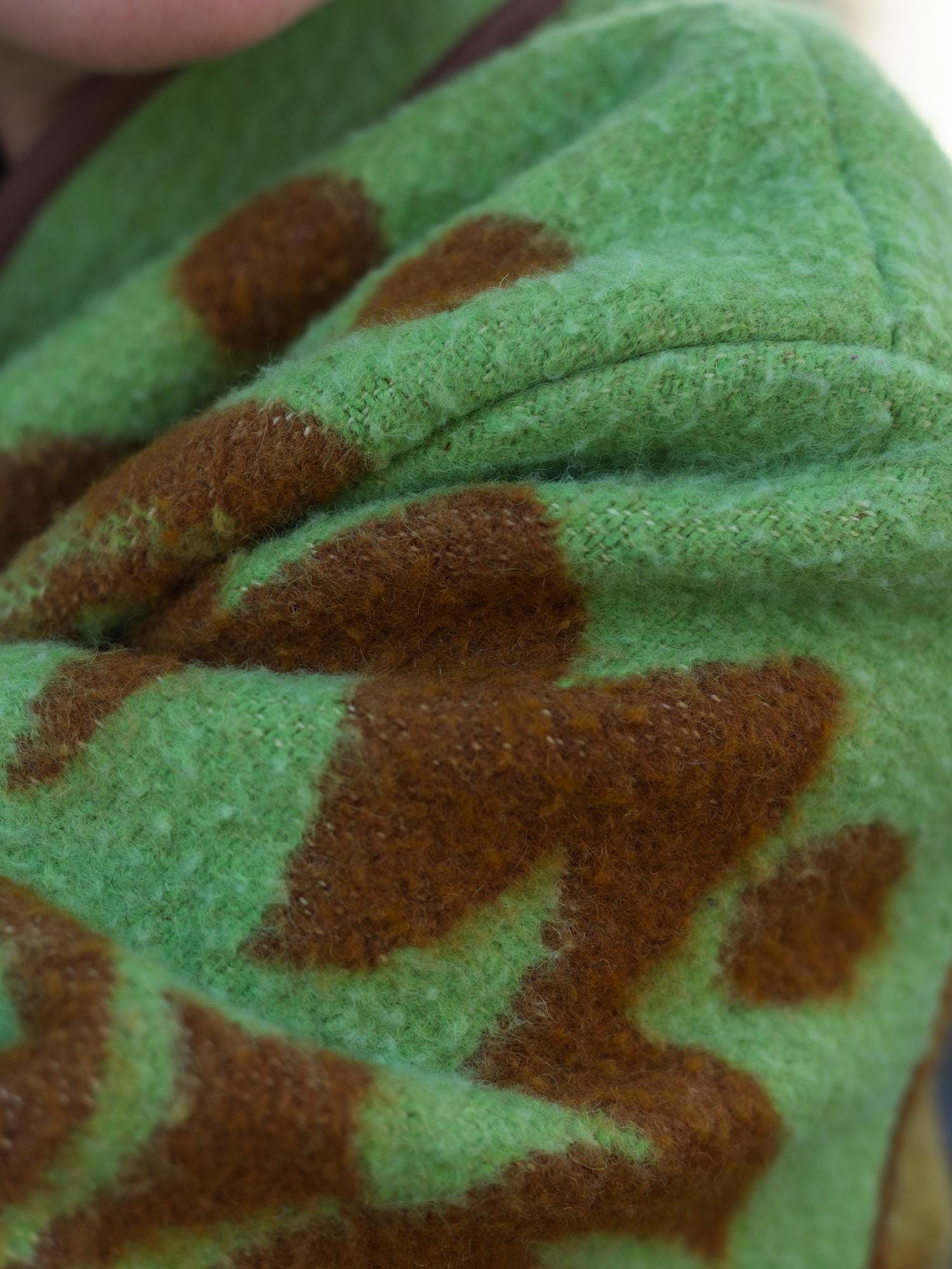 Vintage Blanket Jacket with Pockets and Lining, Upcycled Wool Coat, Green Brown Floral Size 44