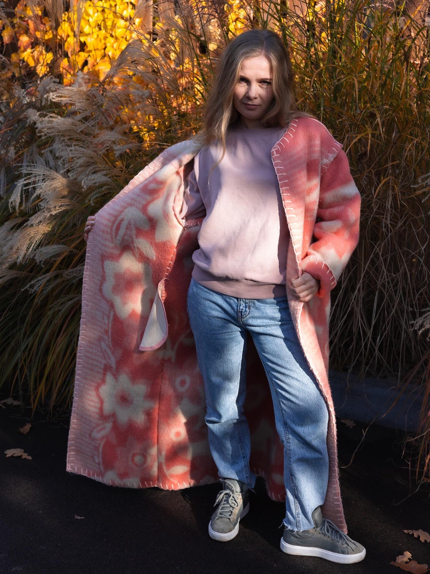 Wool Blanket Coat Oversized, Upcycled pink jacket.