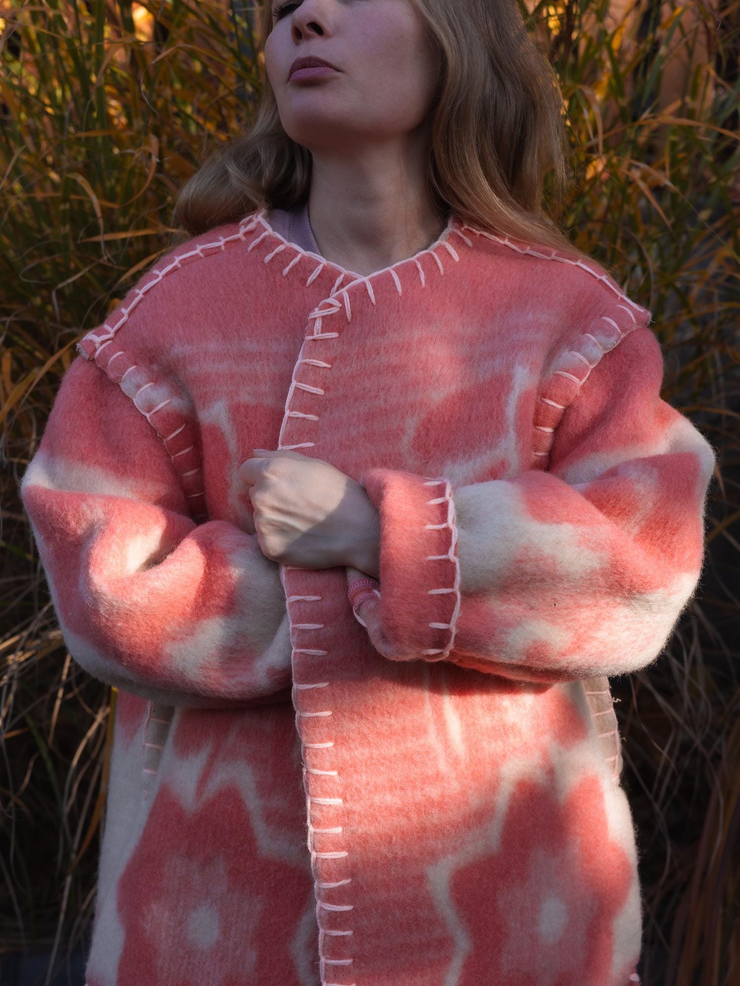 Wool Blanket Coat Oversized, Upcycled pink jacket.