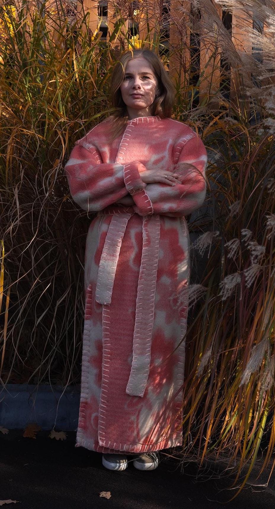 Wool Blanket Coat Oversized, Upcycled pink jacket.