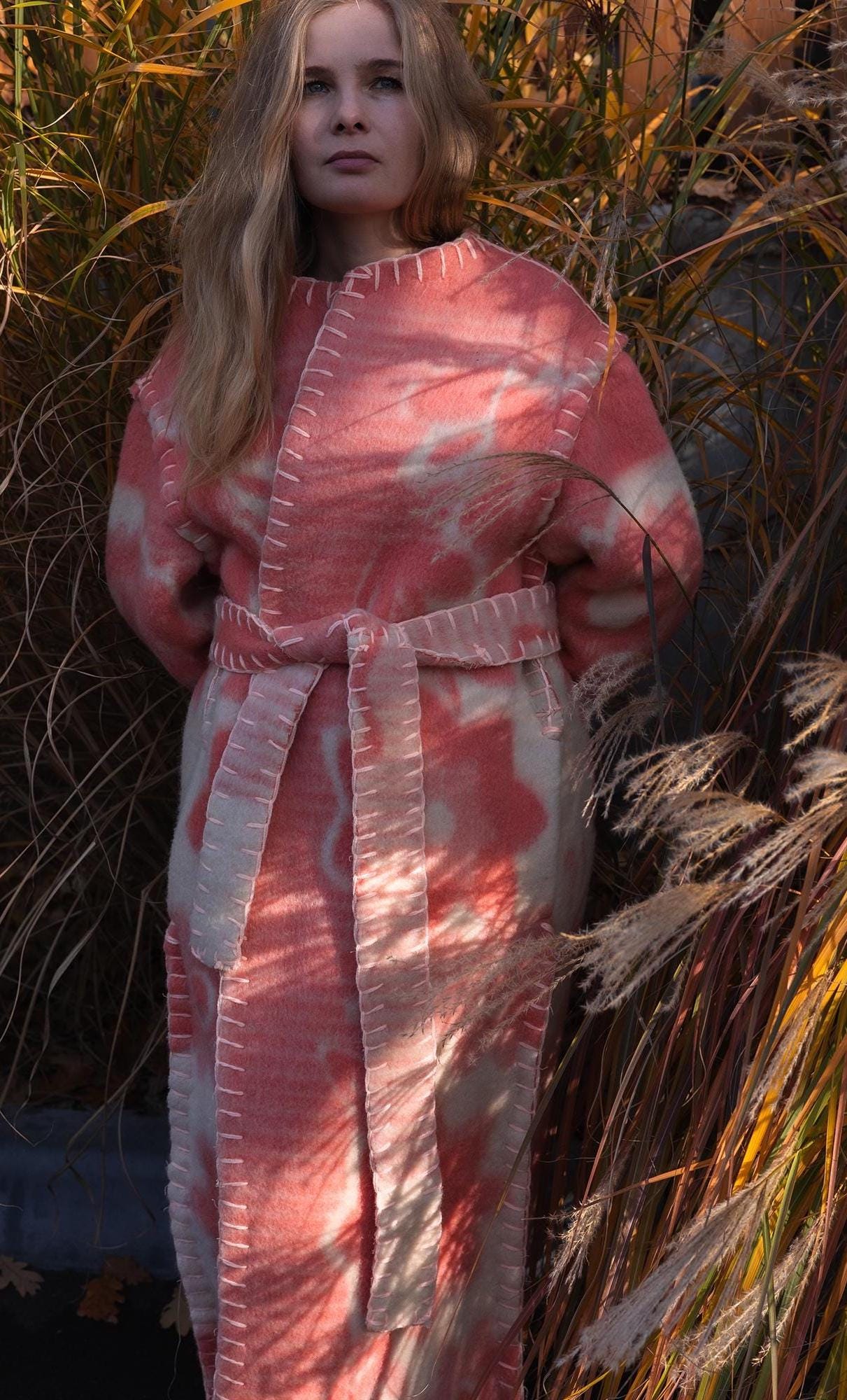 Wool Blanket Coat Oversized, Upcycled pink jacket.