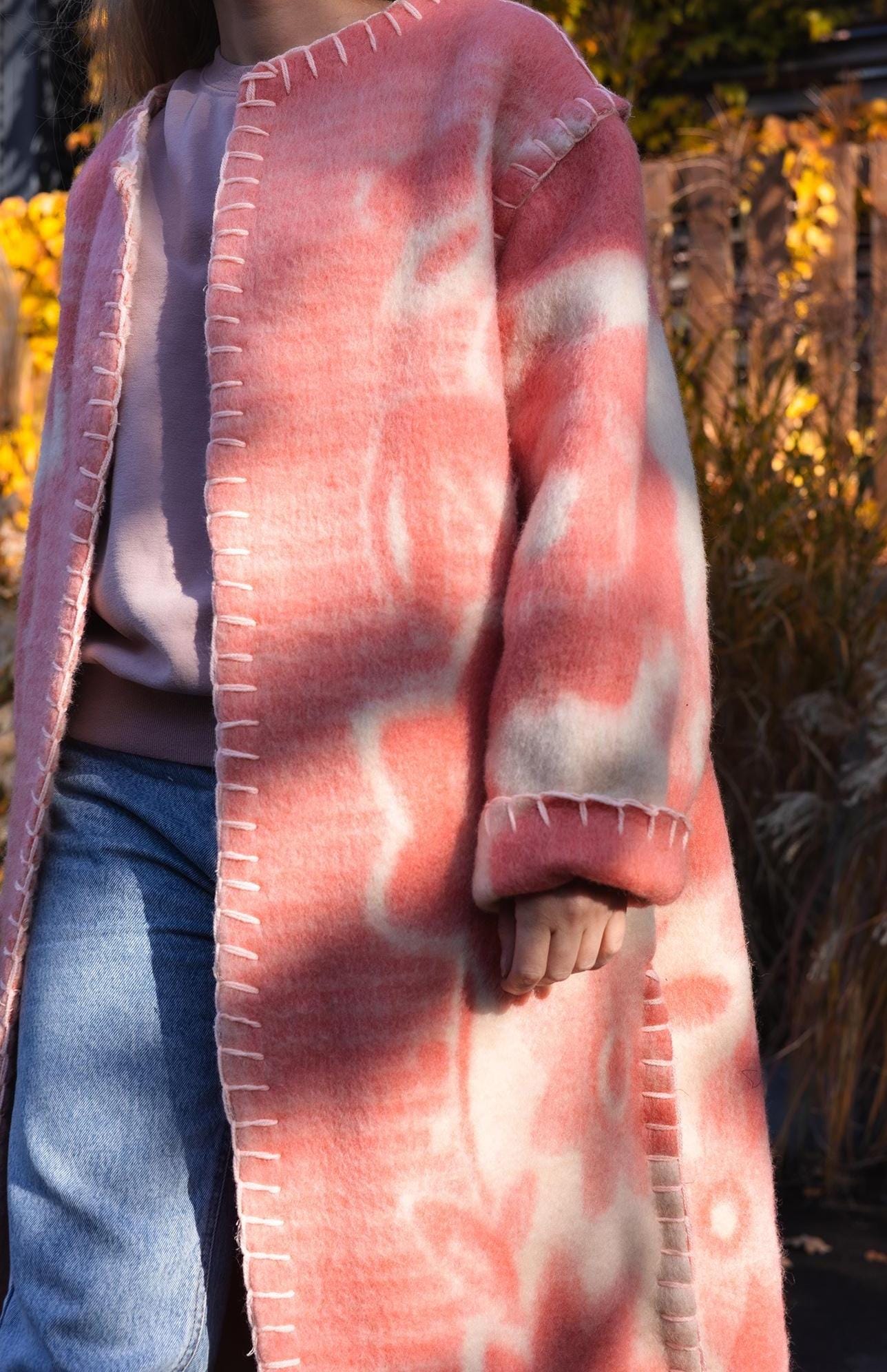 Wool Blanket Coat Oversized, Upcycled pink jacket.