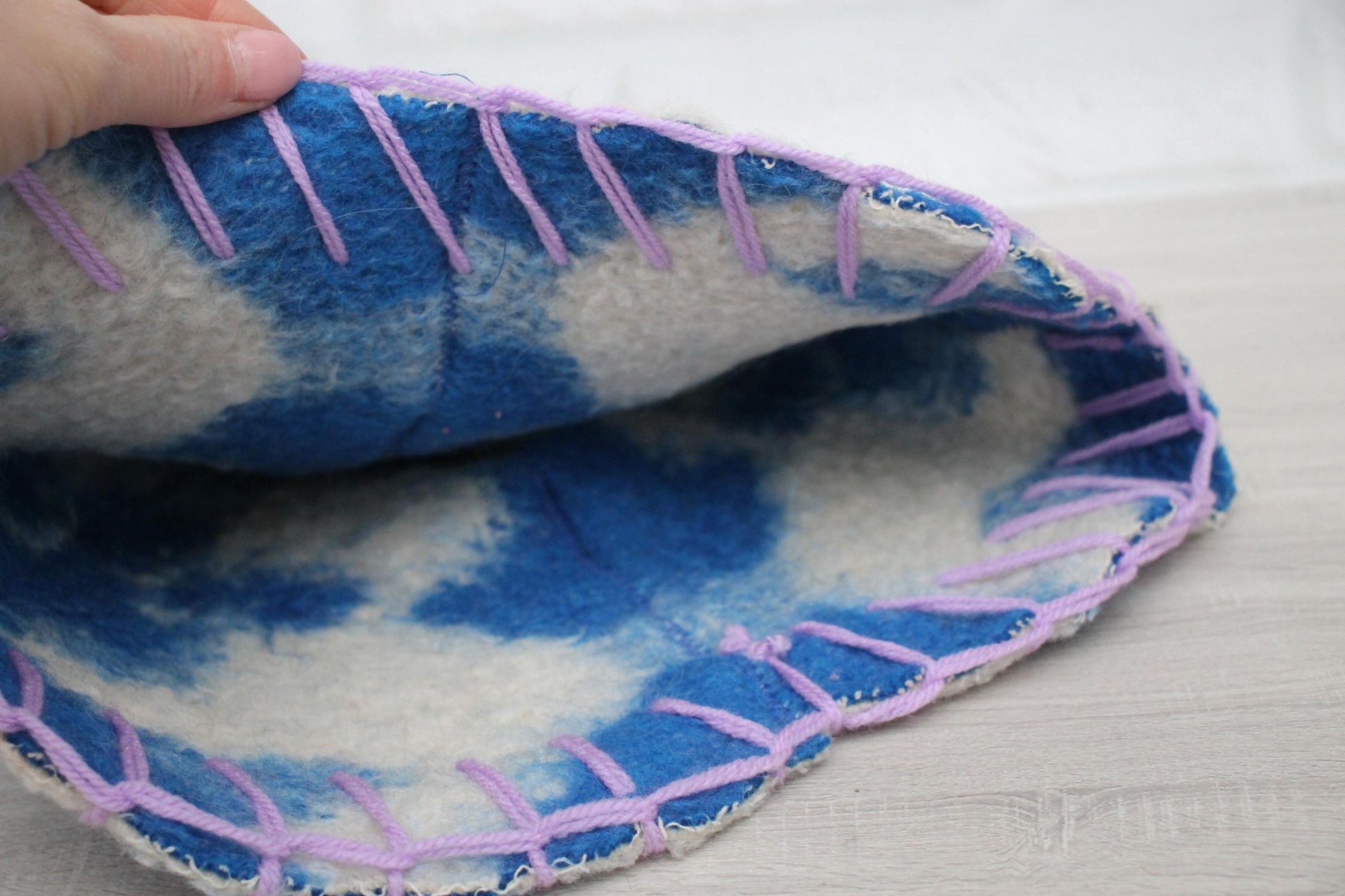 Wool sauna hat thick, hat for bath, organic blue sauna hat, sauna burnt hat cool, handmade banya hat vegan, embrodiered sauna hat.