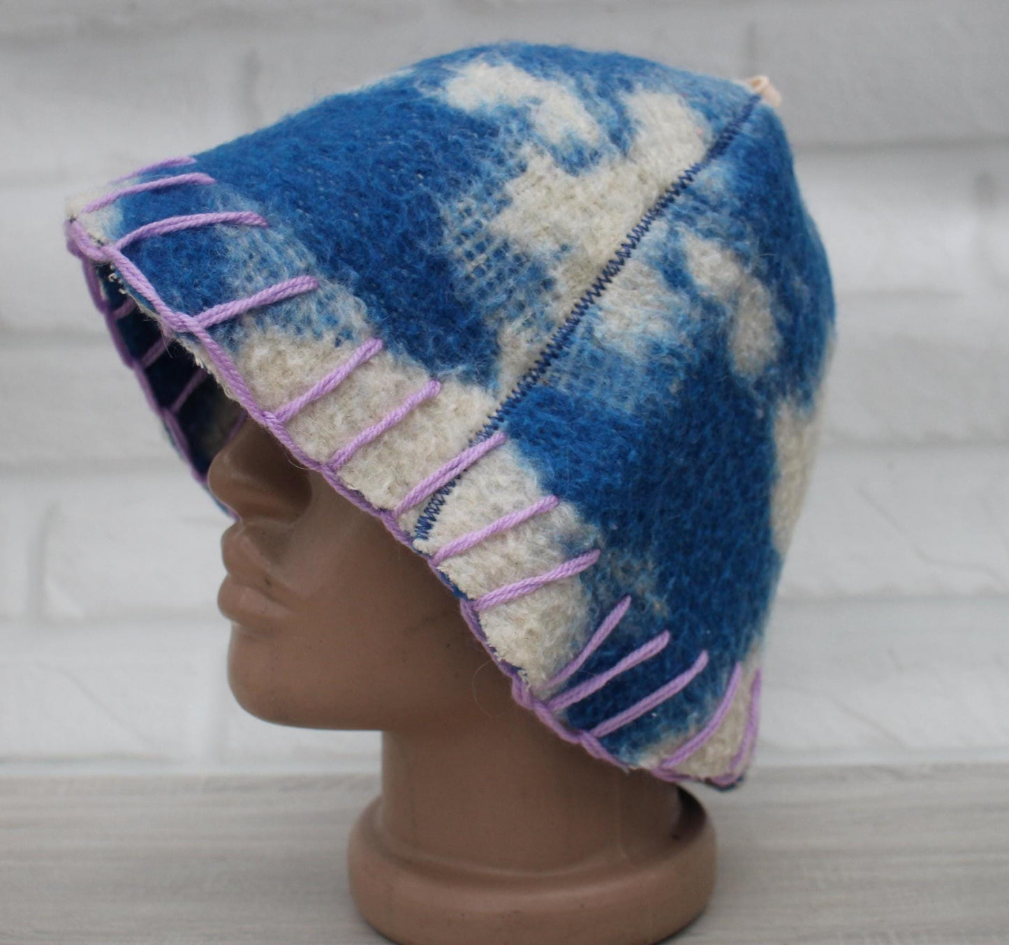 Wool sauna hat thick, hat for bath, organic blue sauna hat, sauna burnt hat cool, handmade banya hat vegan, embrodiered sauna hat.
