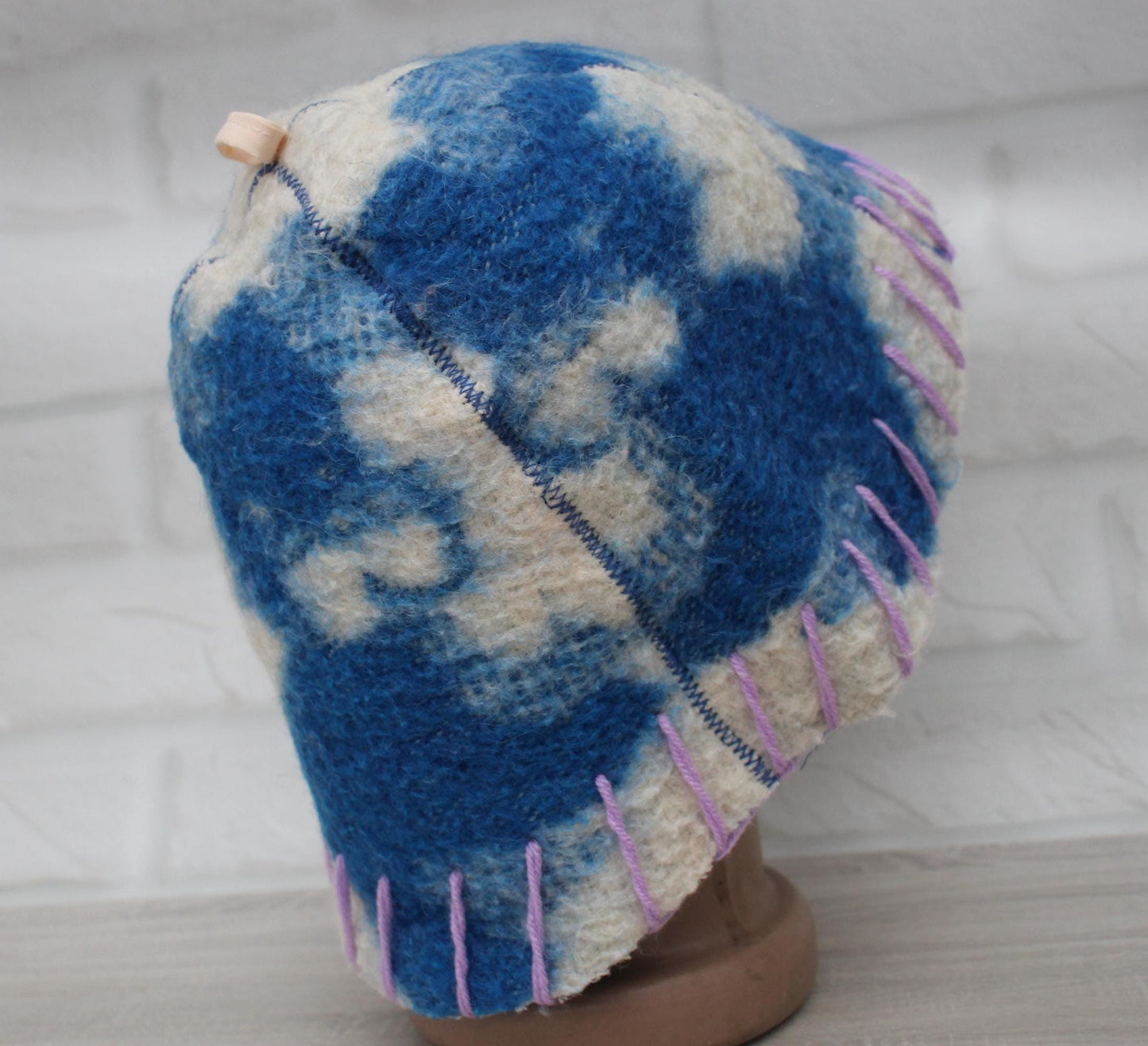 Wool sauna hat thick, hat for bath, organic blue sauna hat, sauna burnt hat cool, handmade banya hat vegan, embrodiered sauna hat.
