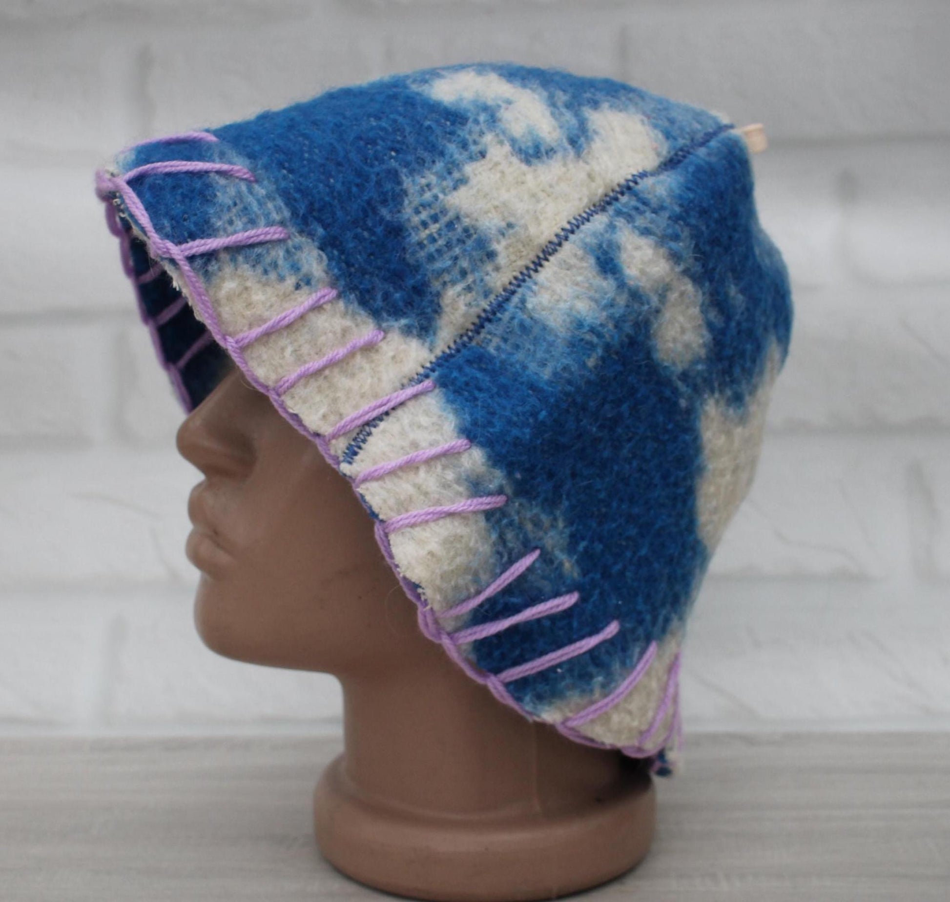 Wool sauna hat thick, hat for bath, organic blue sauna hat, sauna burnt hat cool, handmade banya hat vegan, embrodiered sauna hat.