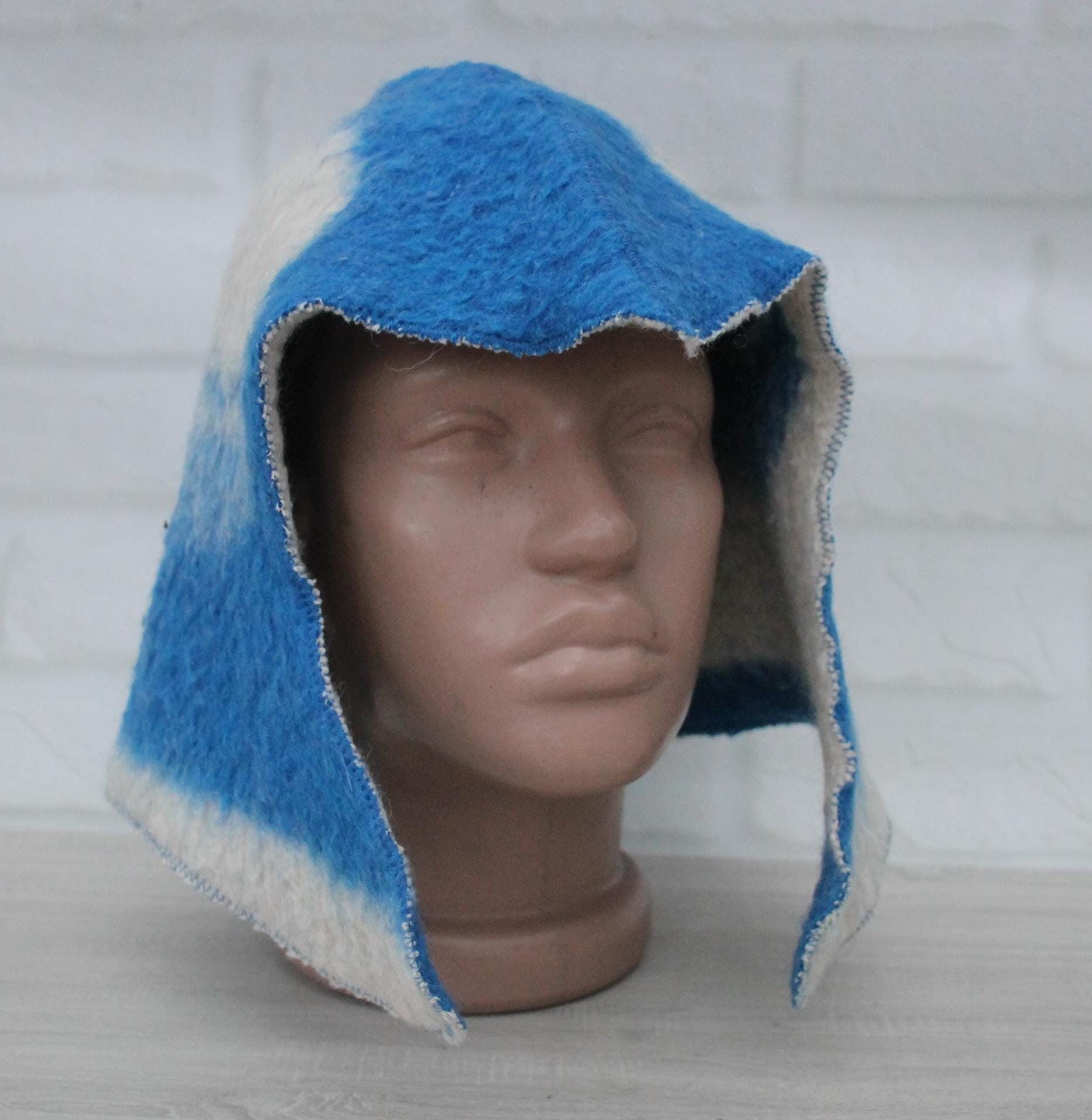 Sauna Hat 100% Natural Wool, sauna hat viking, sauna blue hat cool, handmade sauna hat, hat with mitten for a bath, sauna hat for men.