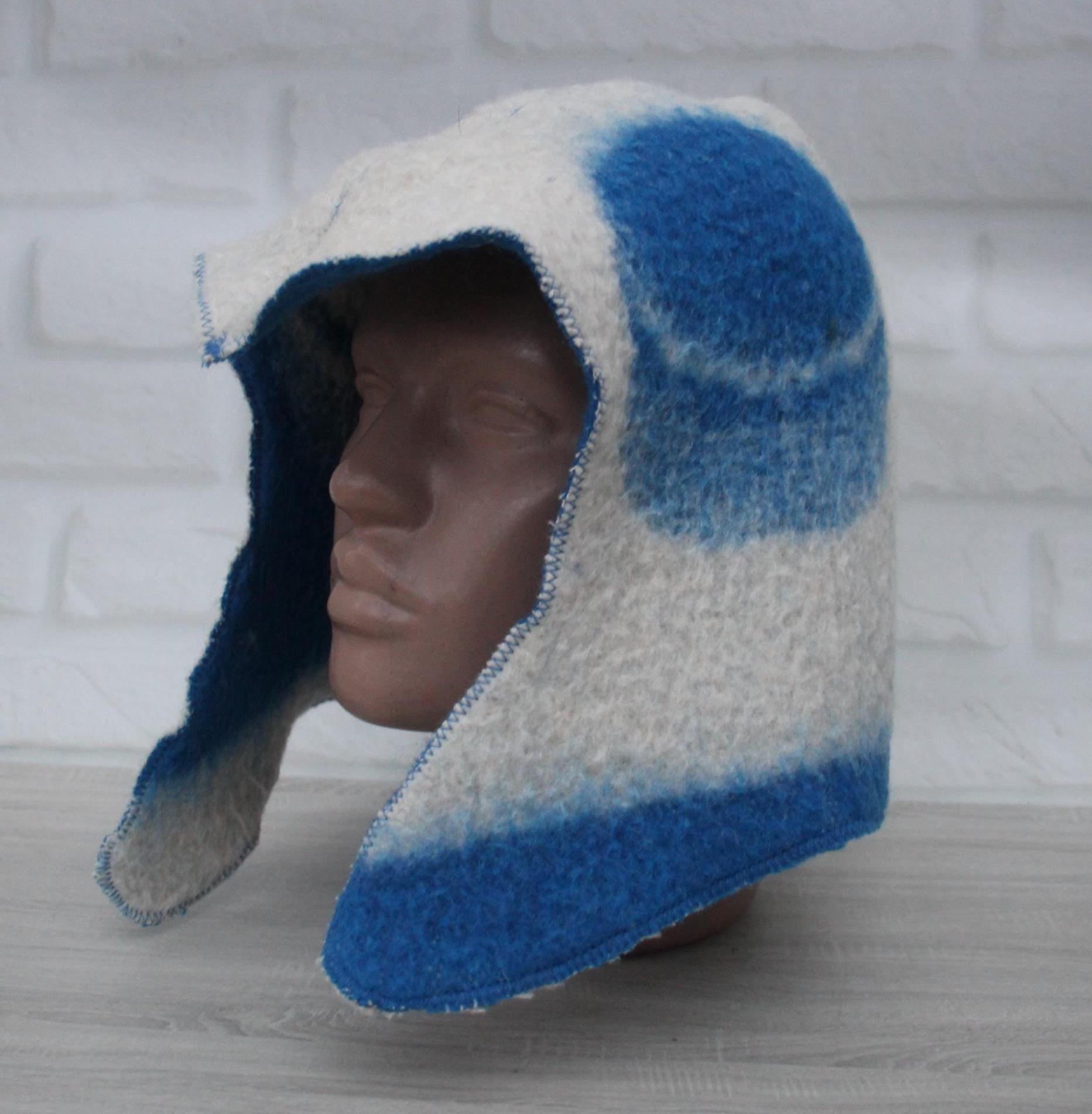 Sauna Hat 100% Natural Wool, sauna hat viking, sauna blue hat cool, handmade sauna hat, hat with mitten for a bath, sauna hat for men.