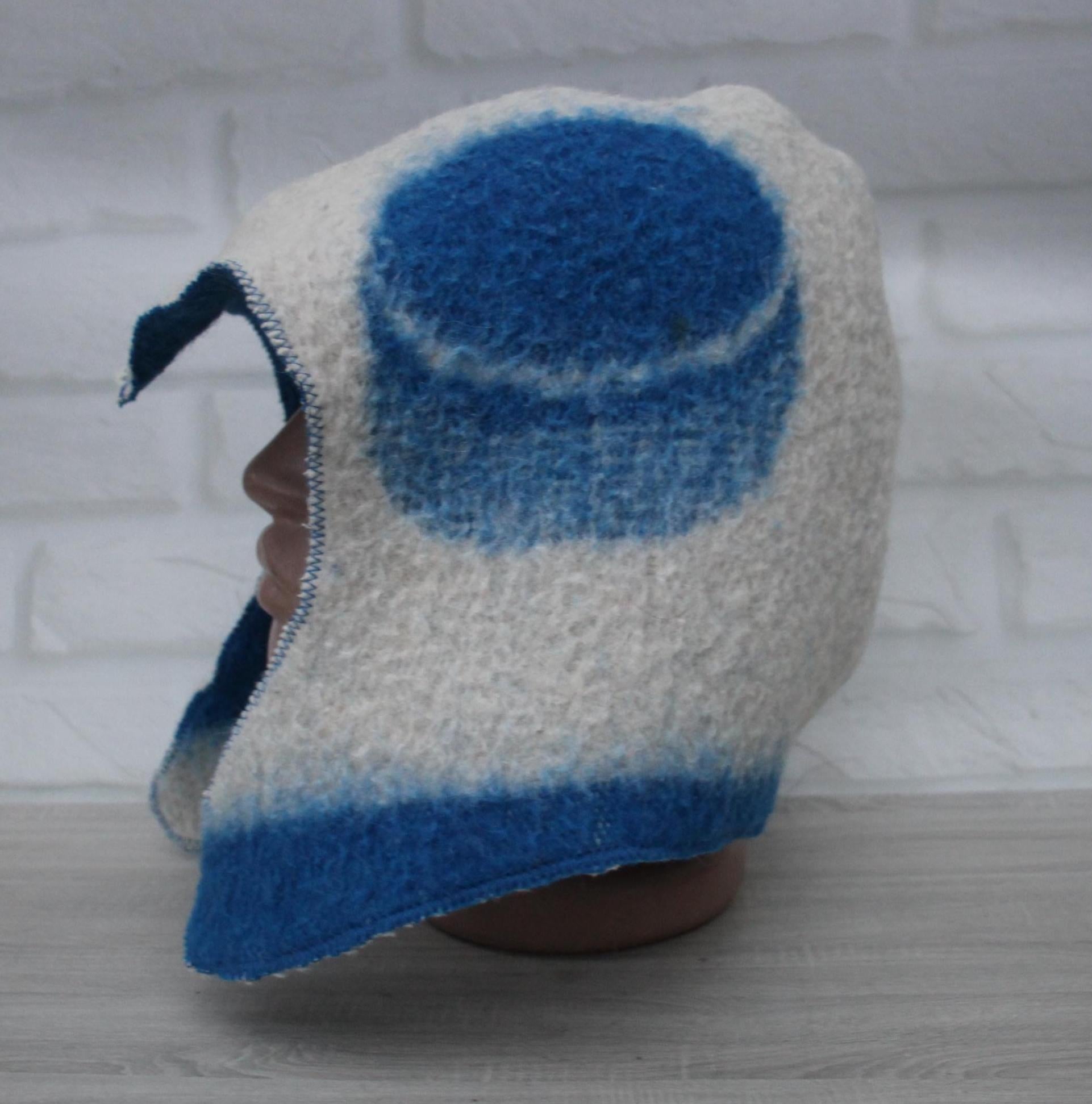 Sauna Hat 100% Natural Wool, sauna hat viking, sauna blue hat cool, handmade sauna hat, hat with mitten for a bath, sauna hat for men.