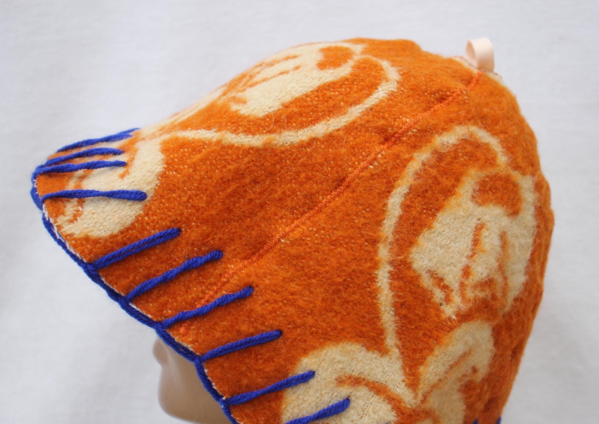 Wool Sauna Hat for Bath, Handmade Vegan orange Banya Hat.