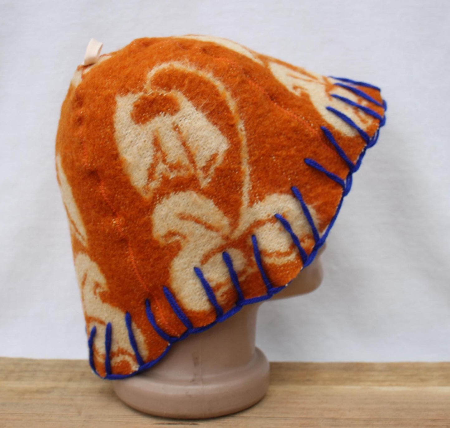 Wool Sauna Hat for Bath, Handmade Vegan orange Banya Hat.