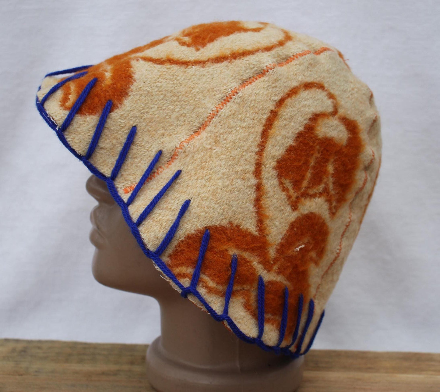 Wool Sauna Hat for Bath, Handmade Vegan orange Banya Hat.