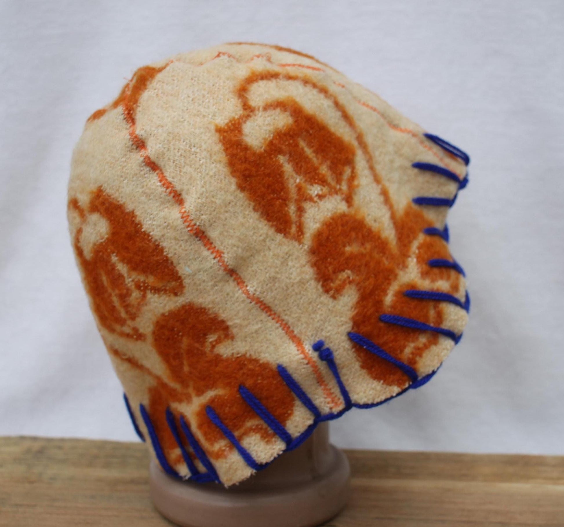 Wool Sauna Hat for Bath, Handmade Vegan orange Banya Hat.