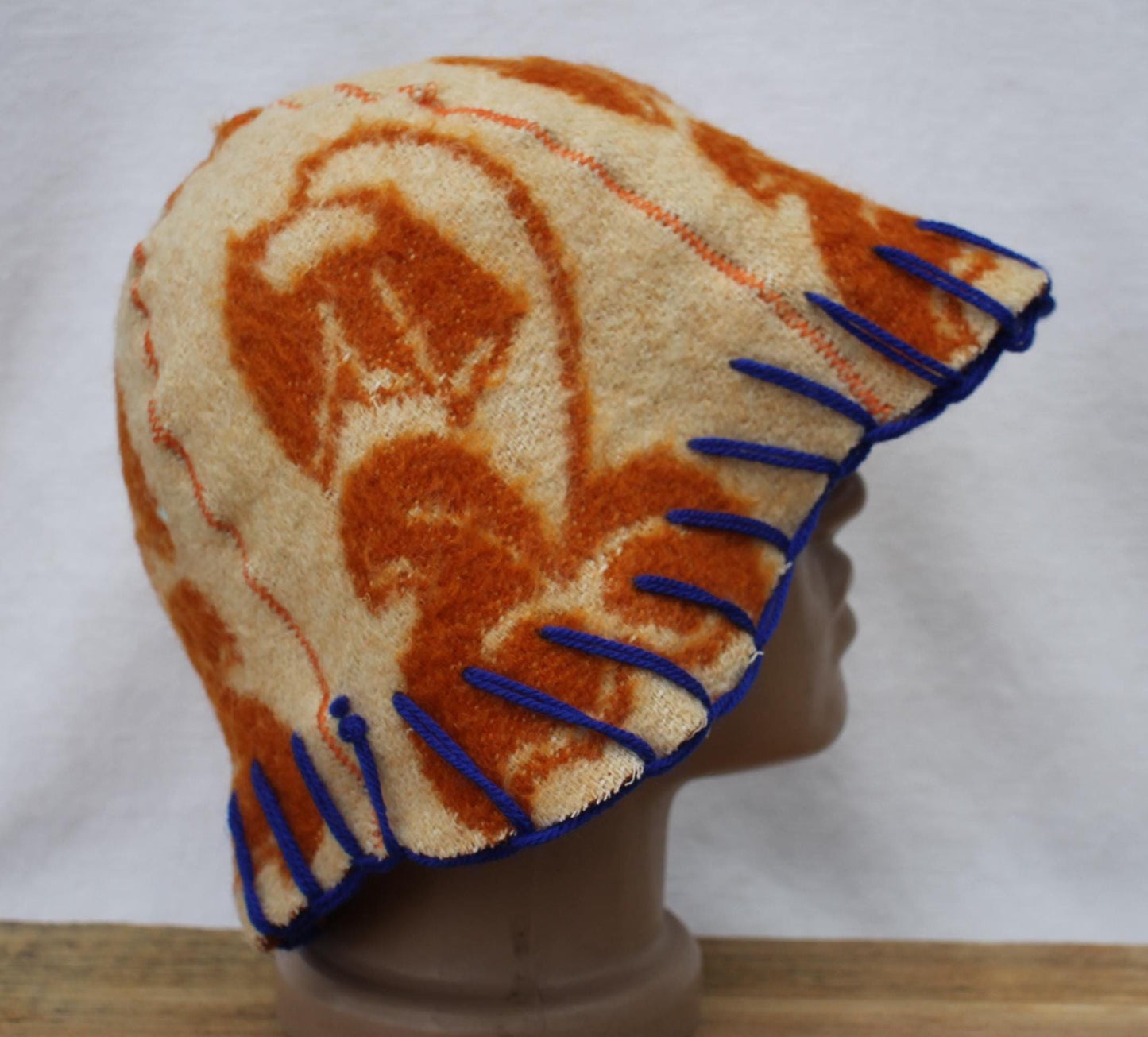 Wool Sauna Hat for Bath, Handmade Vegan orange Banya Hat.